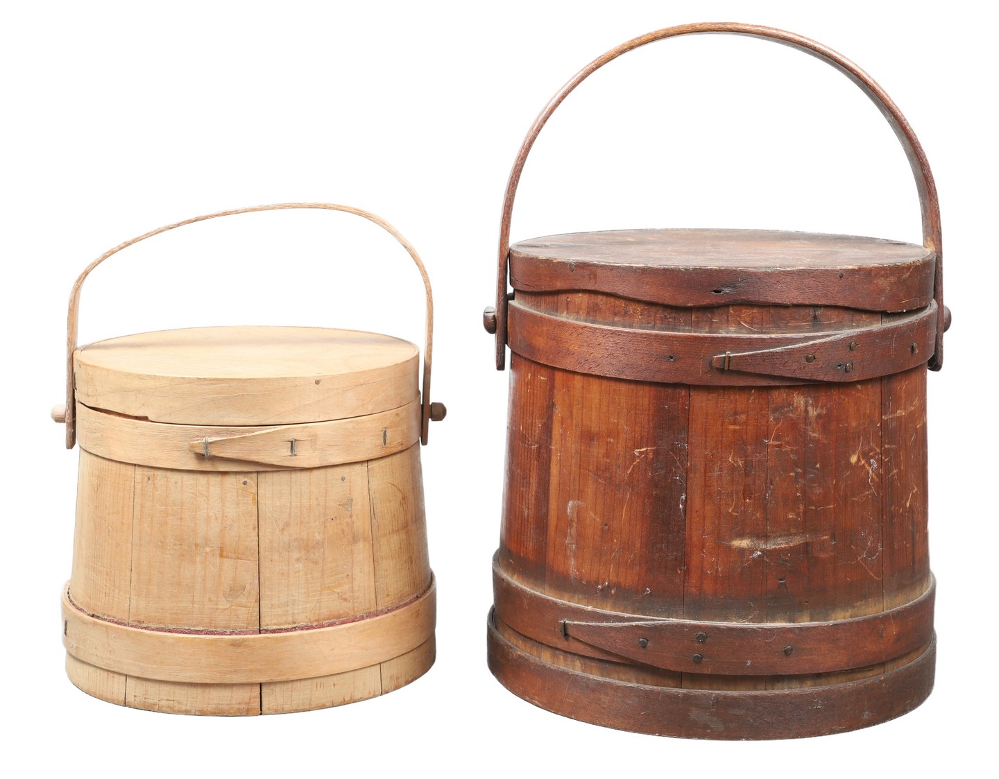 (2) Wood firkins with lids, staved