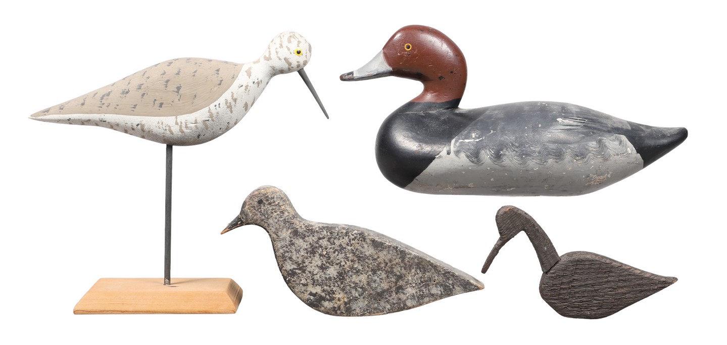 (4) Carved wood birds, c/o duck