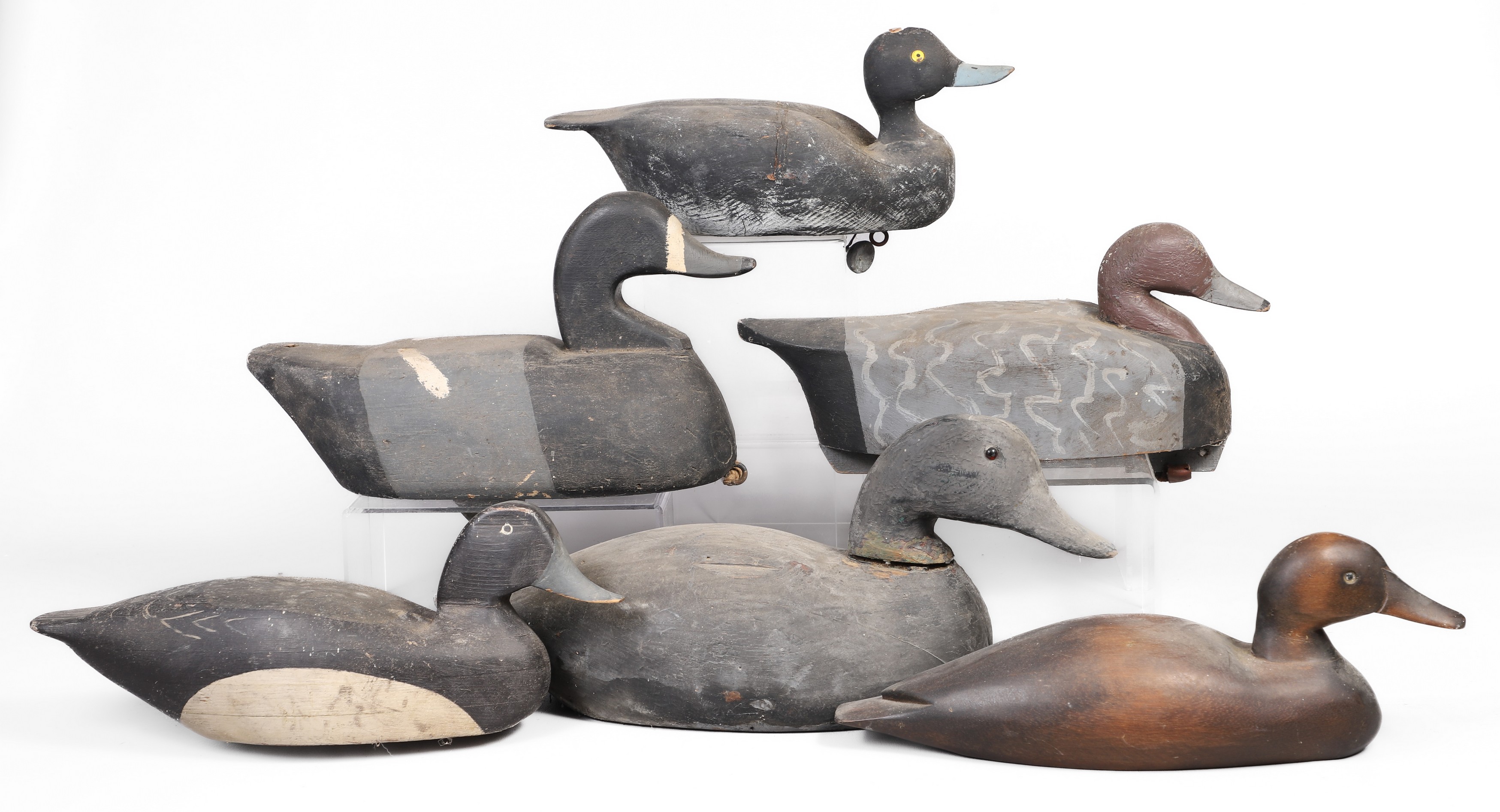 (6) Duck decoys, 19L largest, unsigned,
