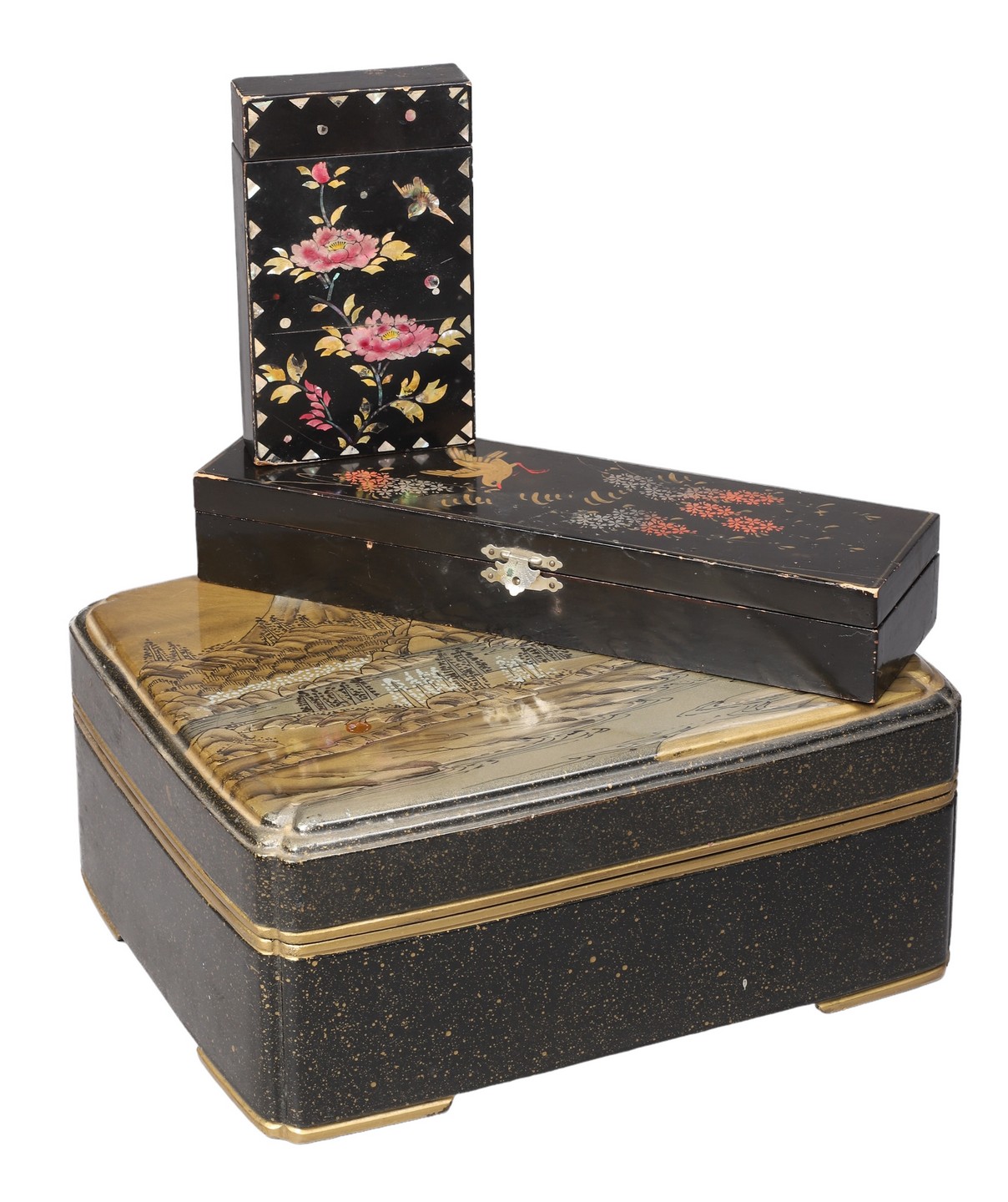 (3) Japanese lacquer boxes, c/o