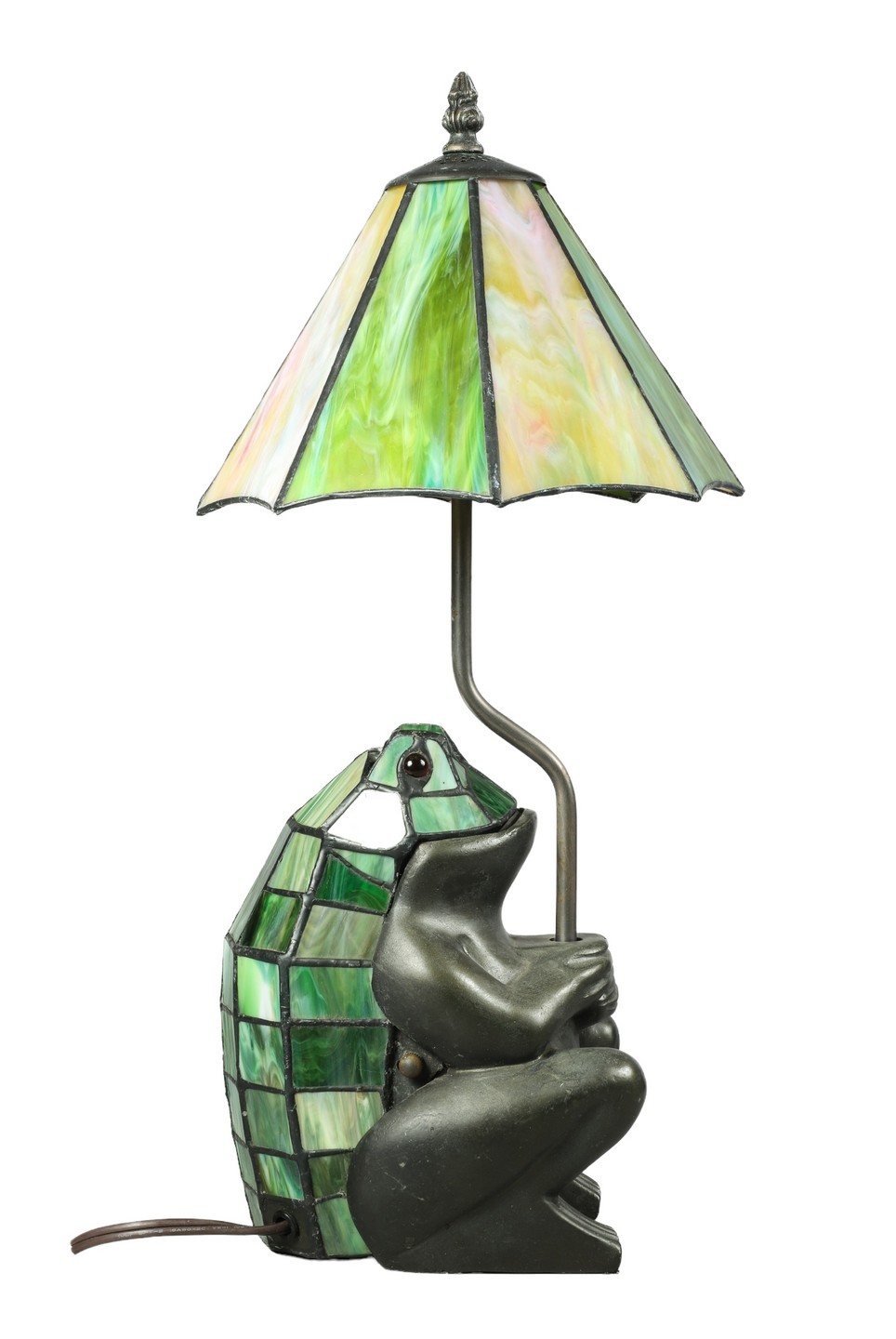 Stained glass table lamp, frog