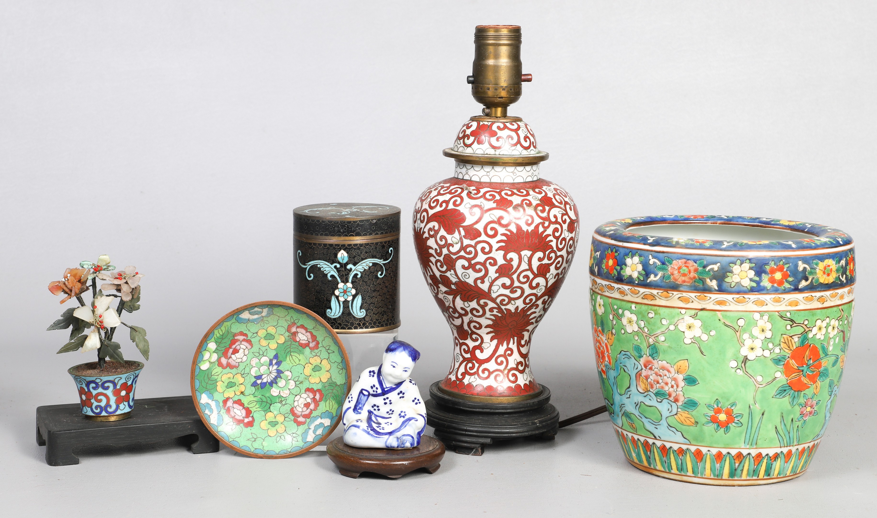 Asian Cloisonne and jardiniere to include