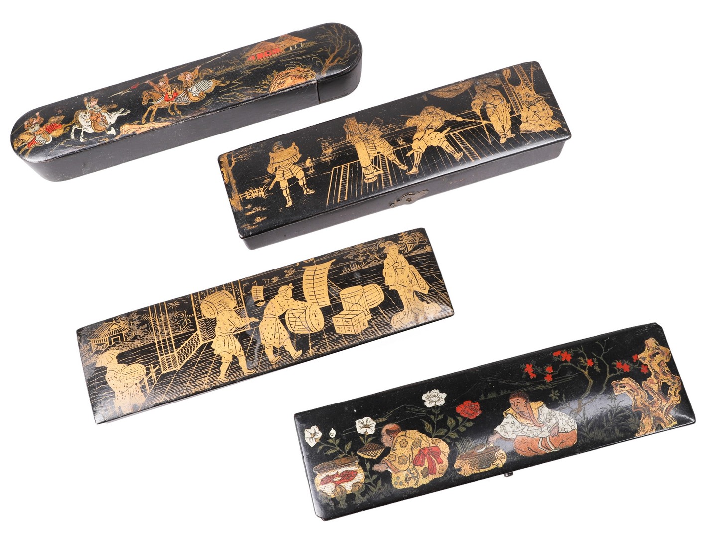(4) Japanese lacquer pen boxes,