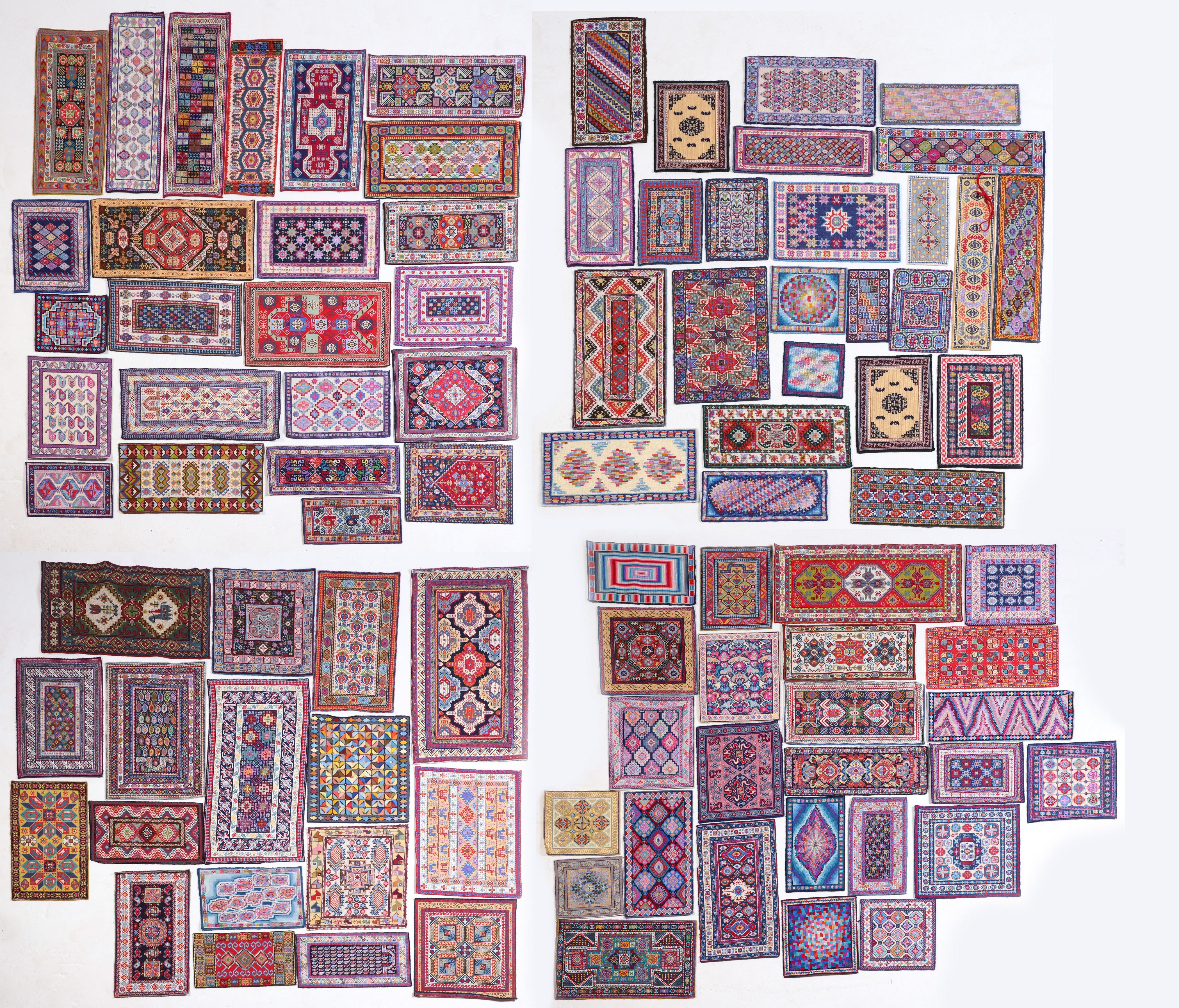 (90+/-) Miniature needlepoint rugs,