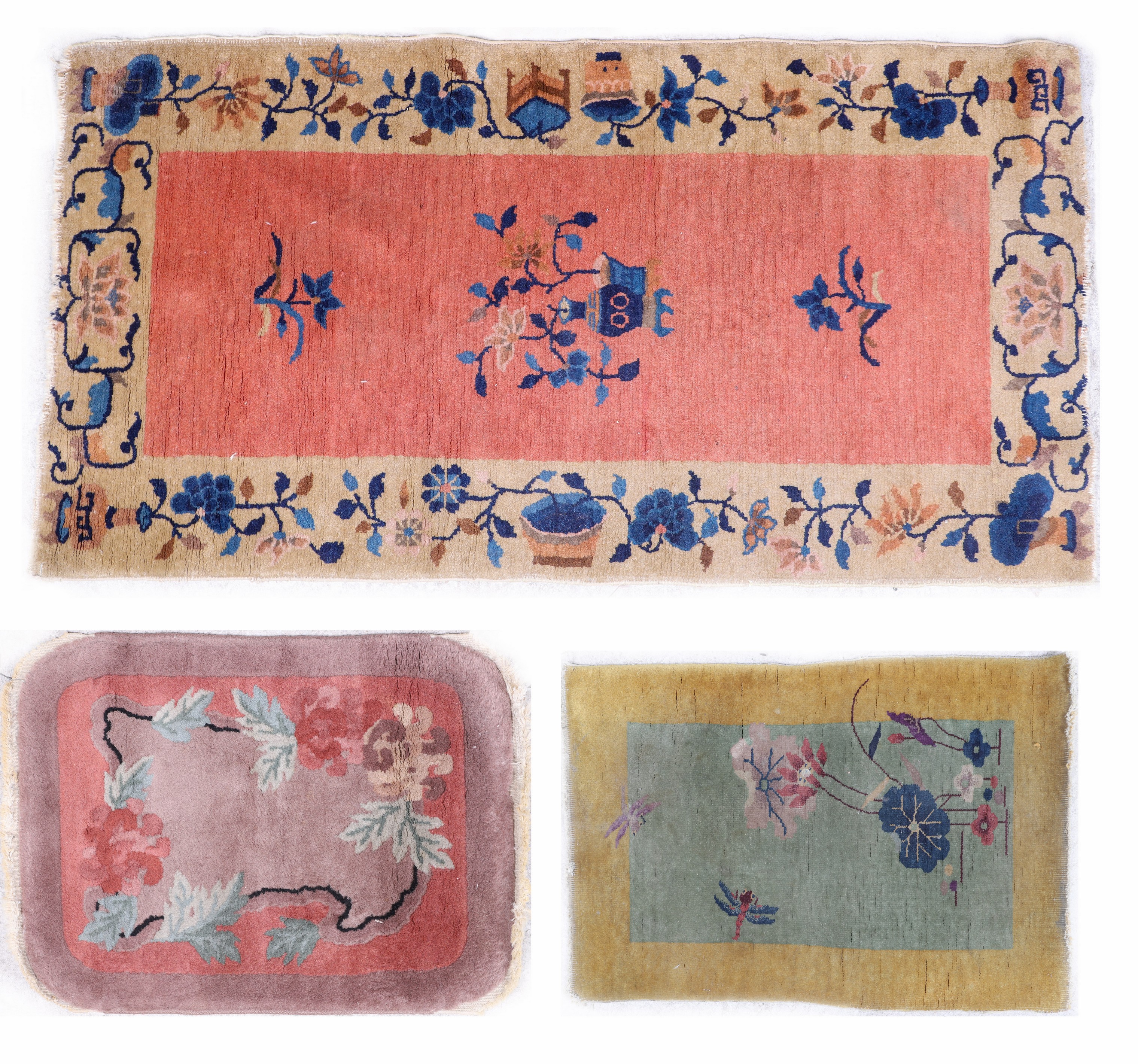  3 Chinese Throw rugs floral designs  2e0aea