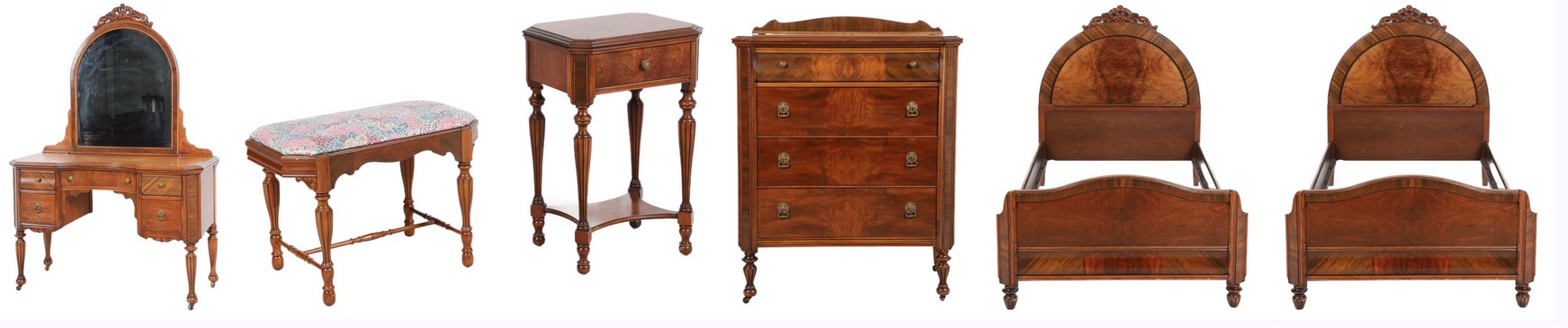 (6) pc French style inlaid walnut &