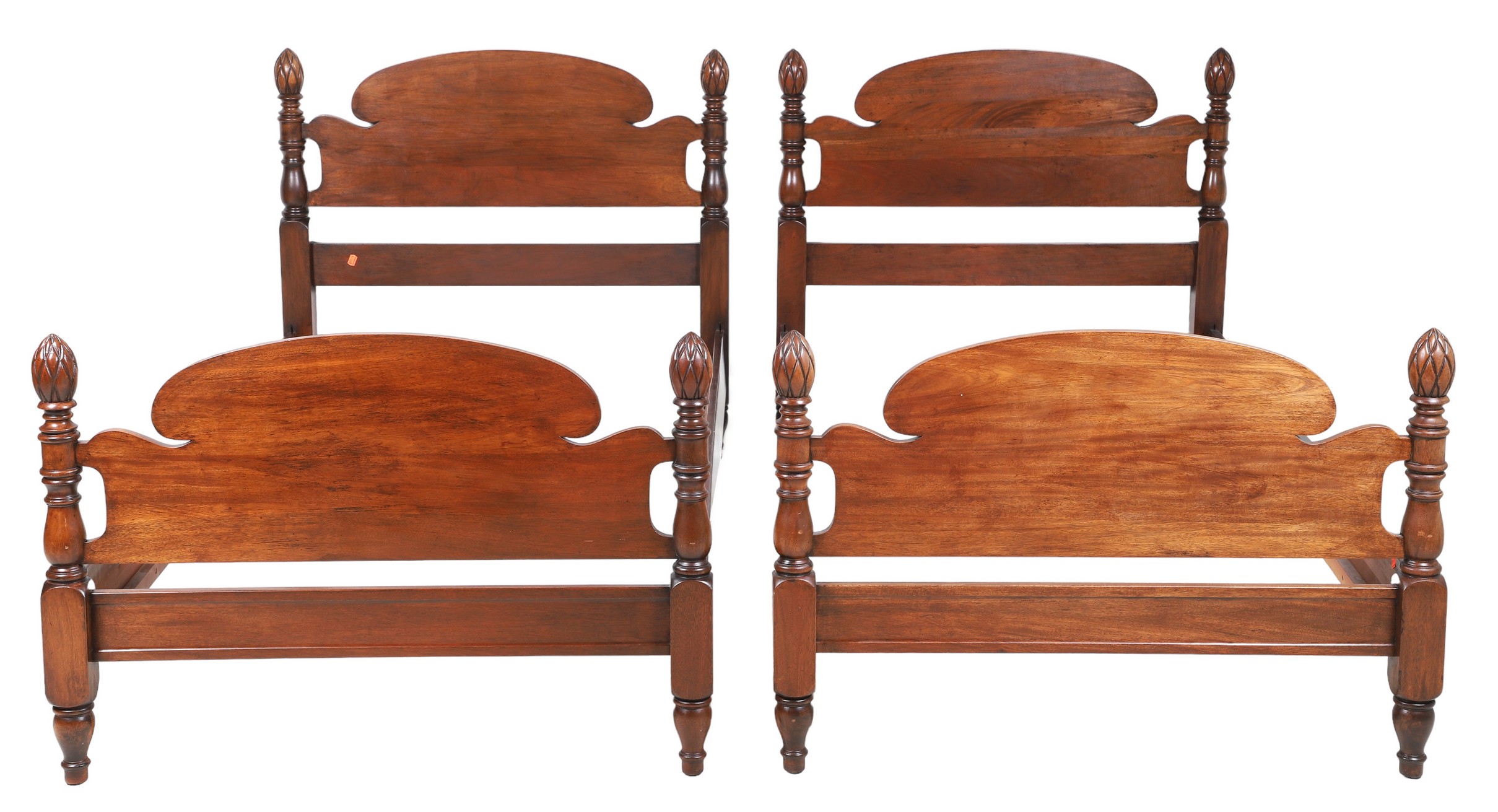 Pair Mahogany twin size beds, pineapple