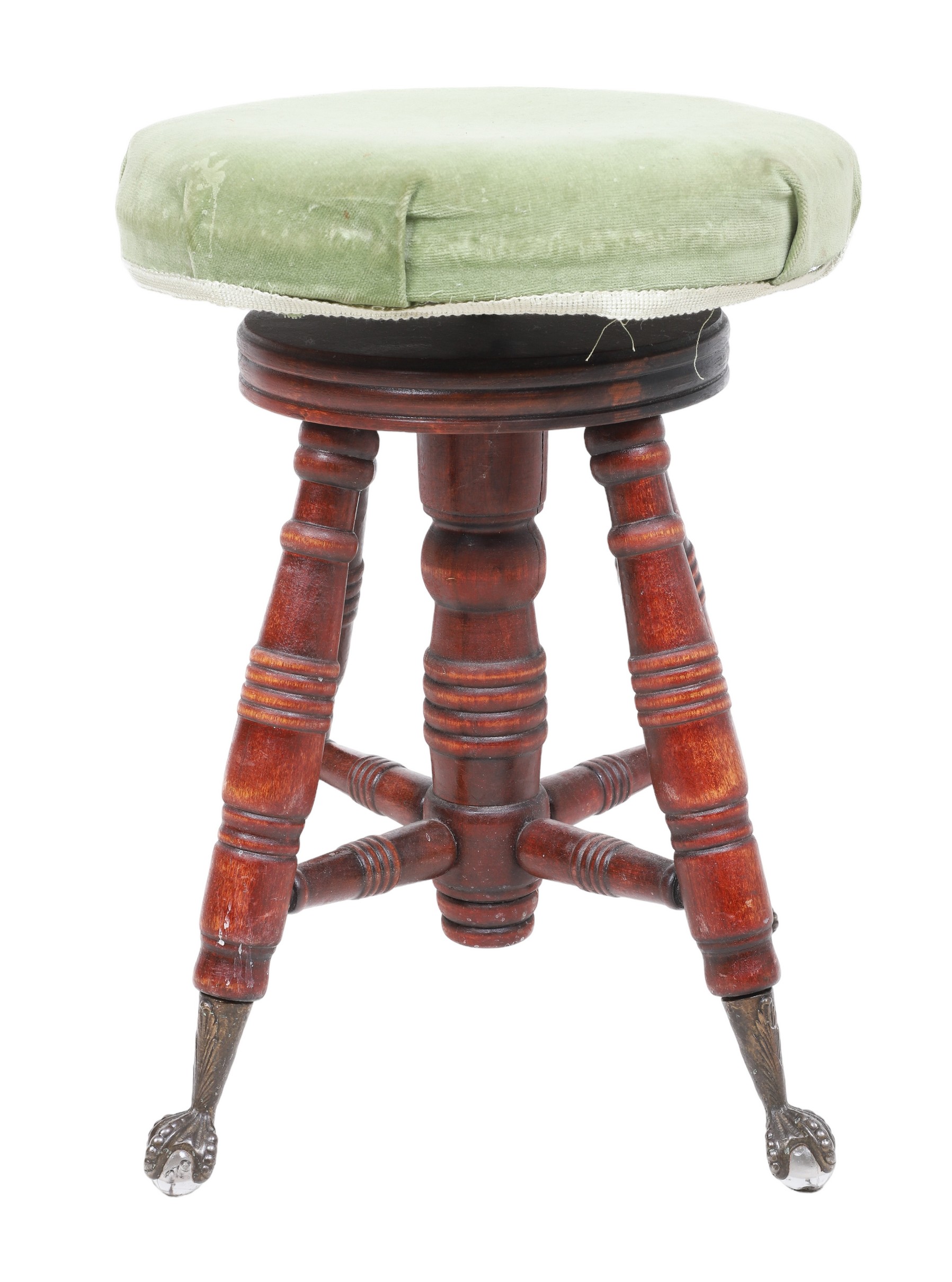 Victorian piano stool, turned base upholstered