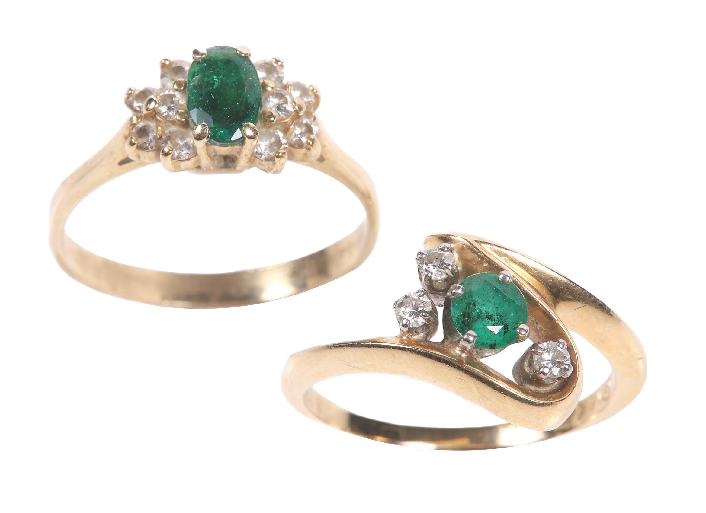  2 14K Emerald and diamond rings  2e0b83