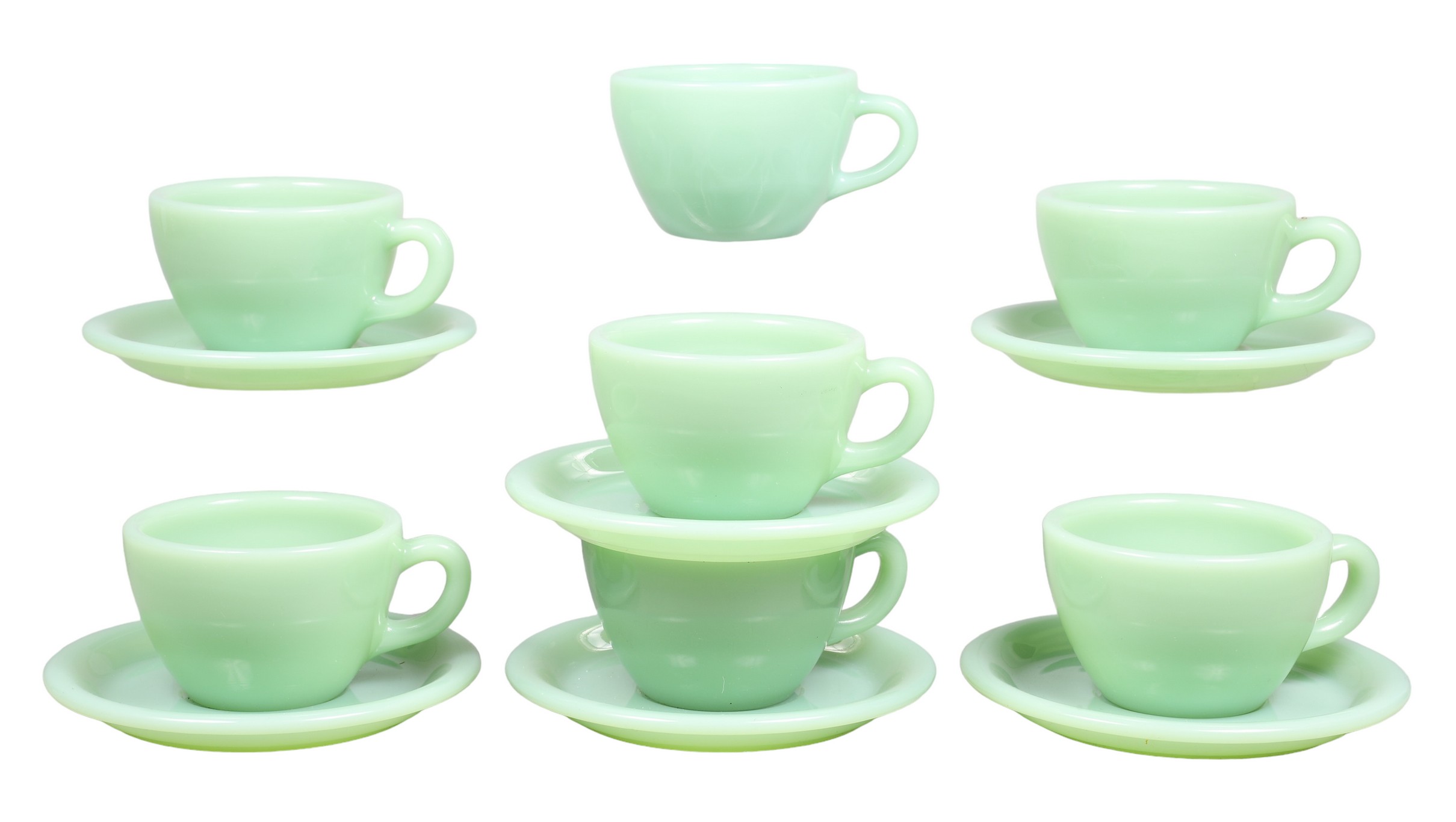 Seven teacups and six saucers of