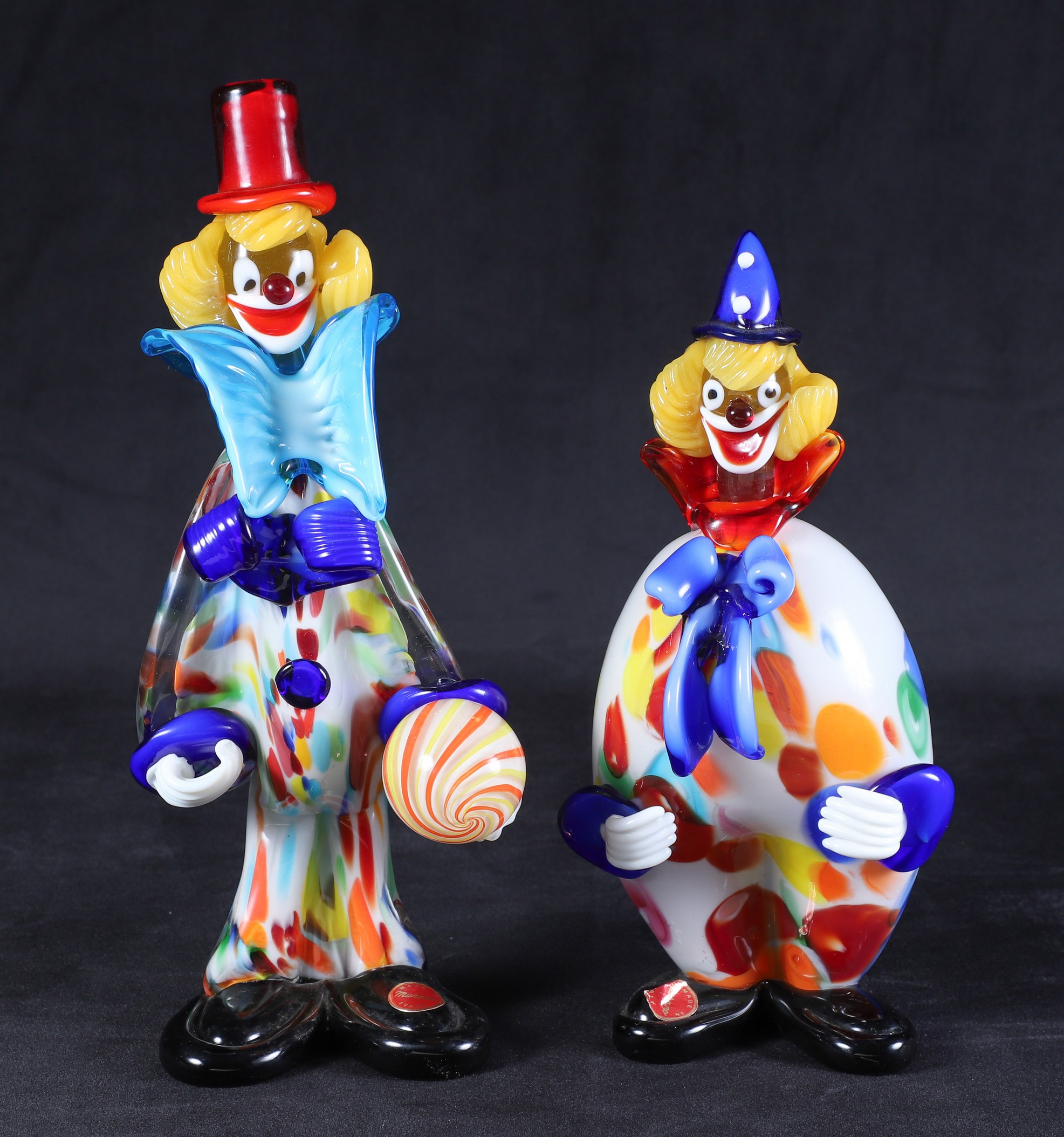 (2) Murano art glass clown figurines,