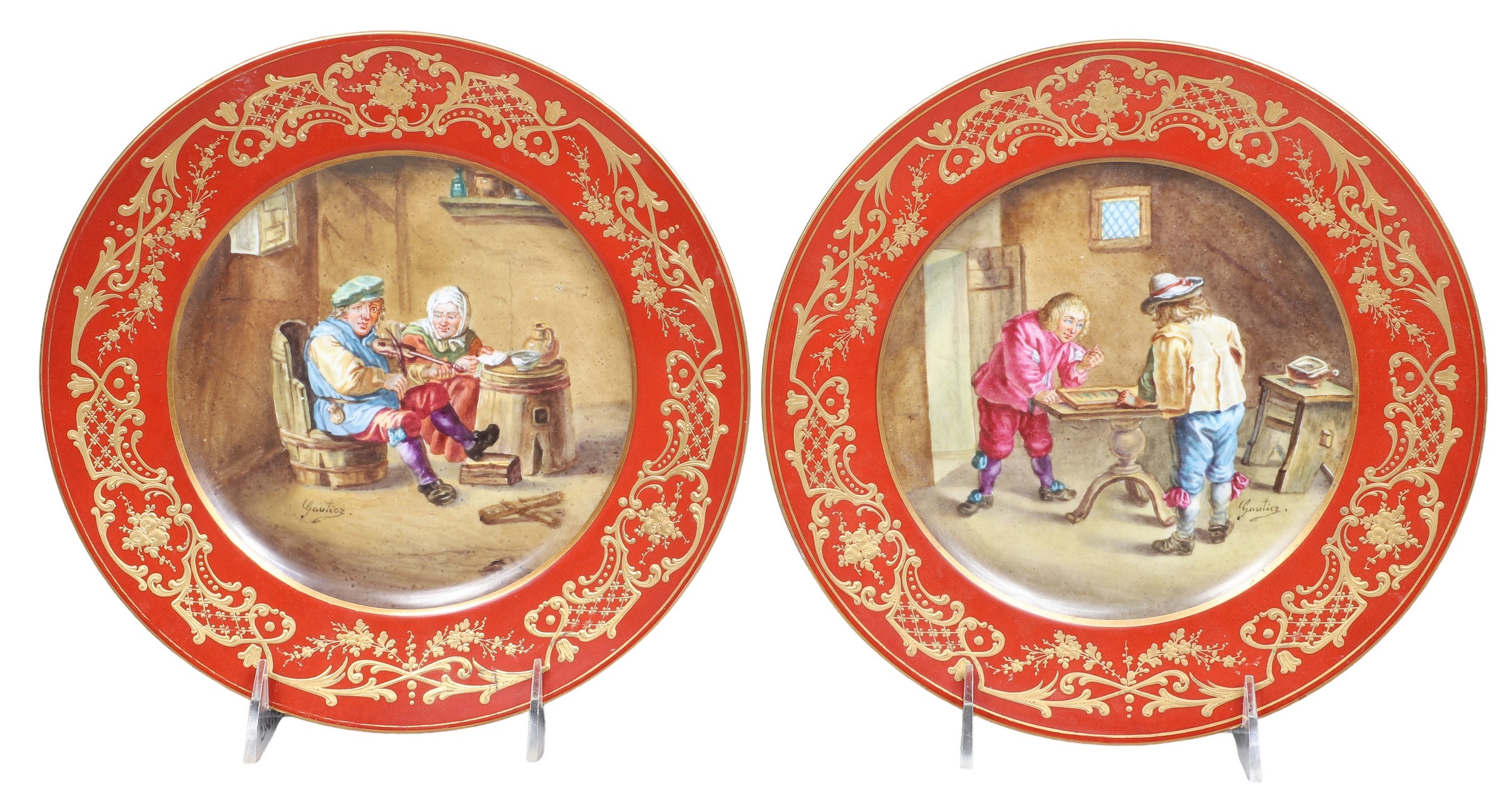 (2) Hand painted porcelain plates, genre