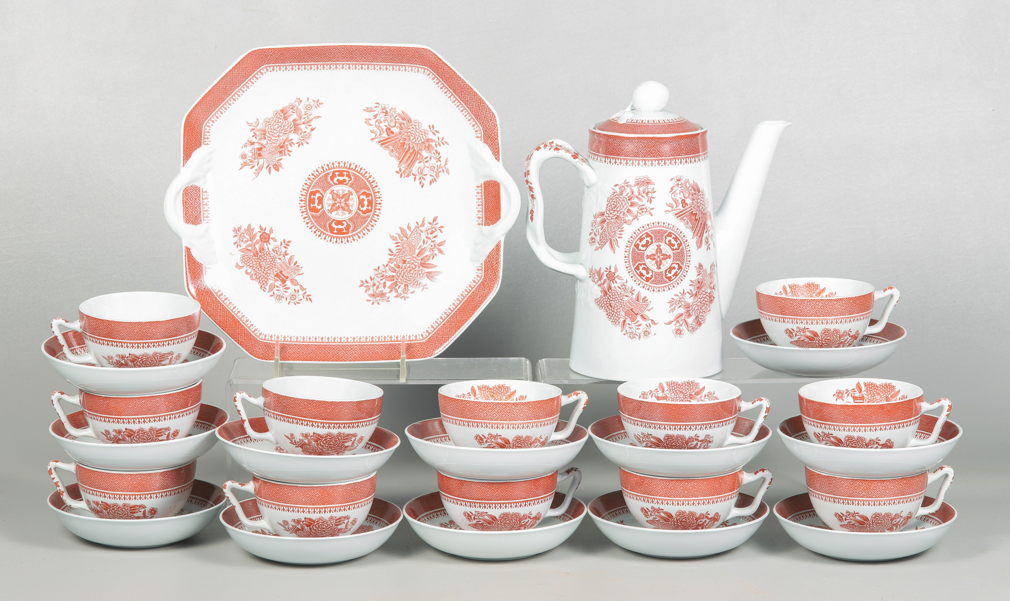 A red and white coffee set by Spode,