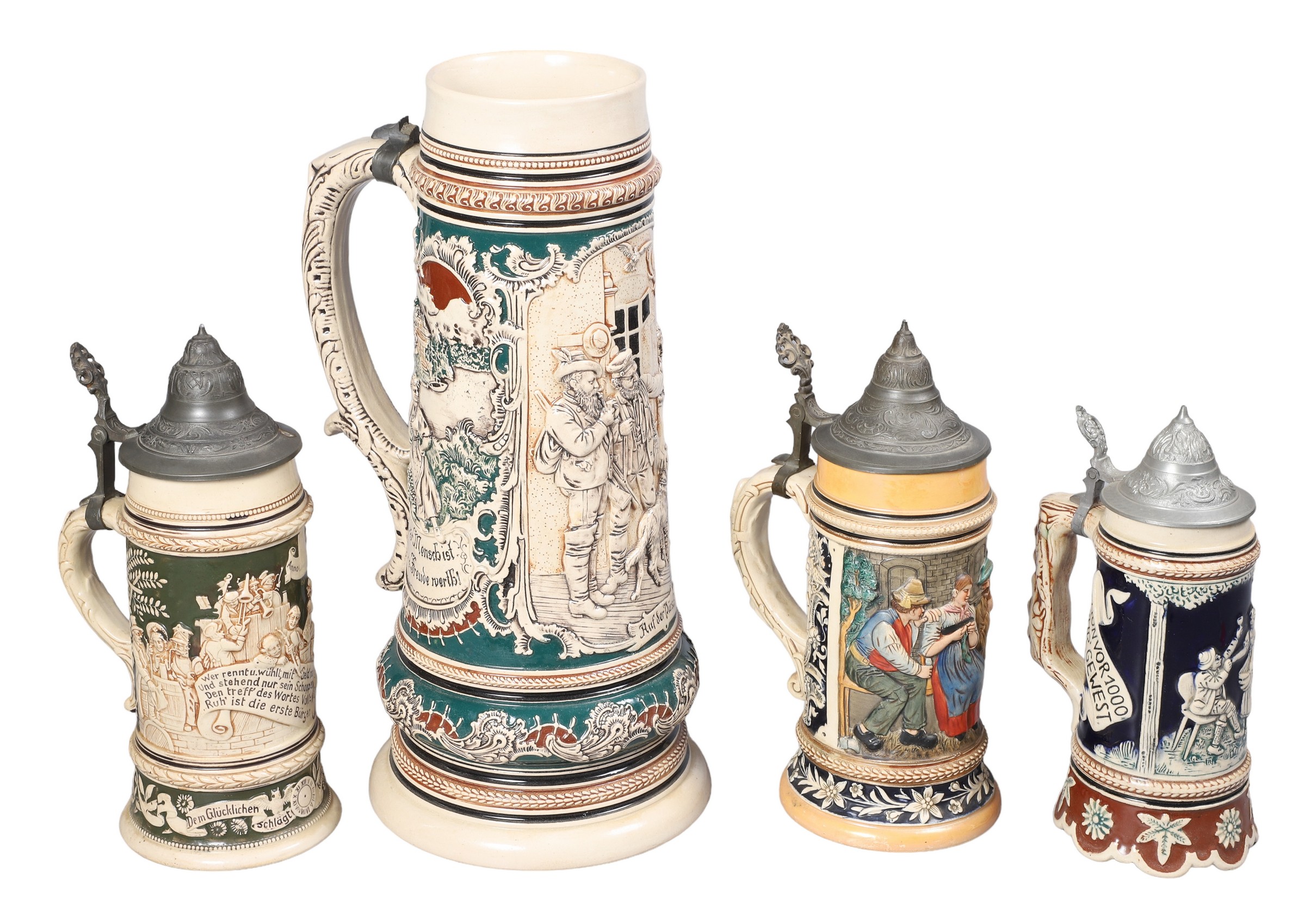 (4) German embossed beer steins, c/o