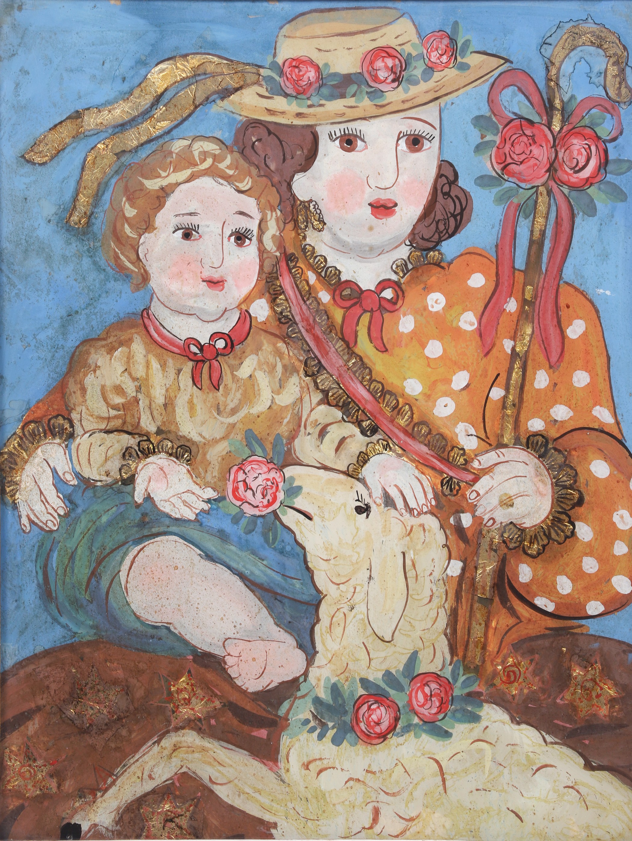 Antique Folk Art Reverse Painting  2e0c1c