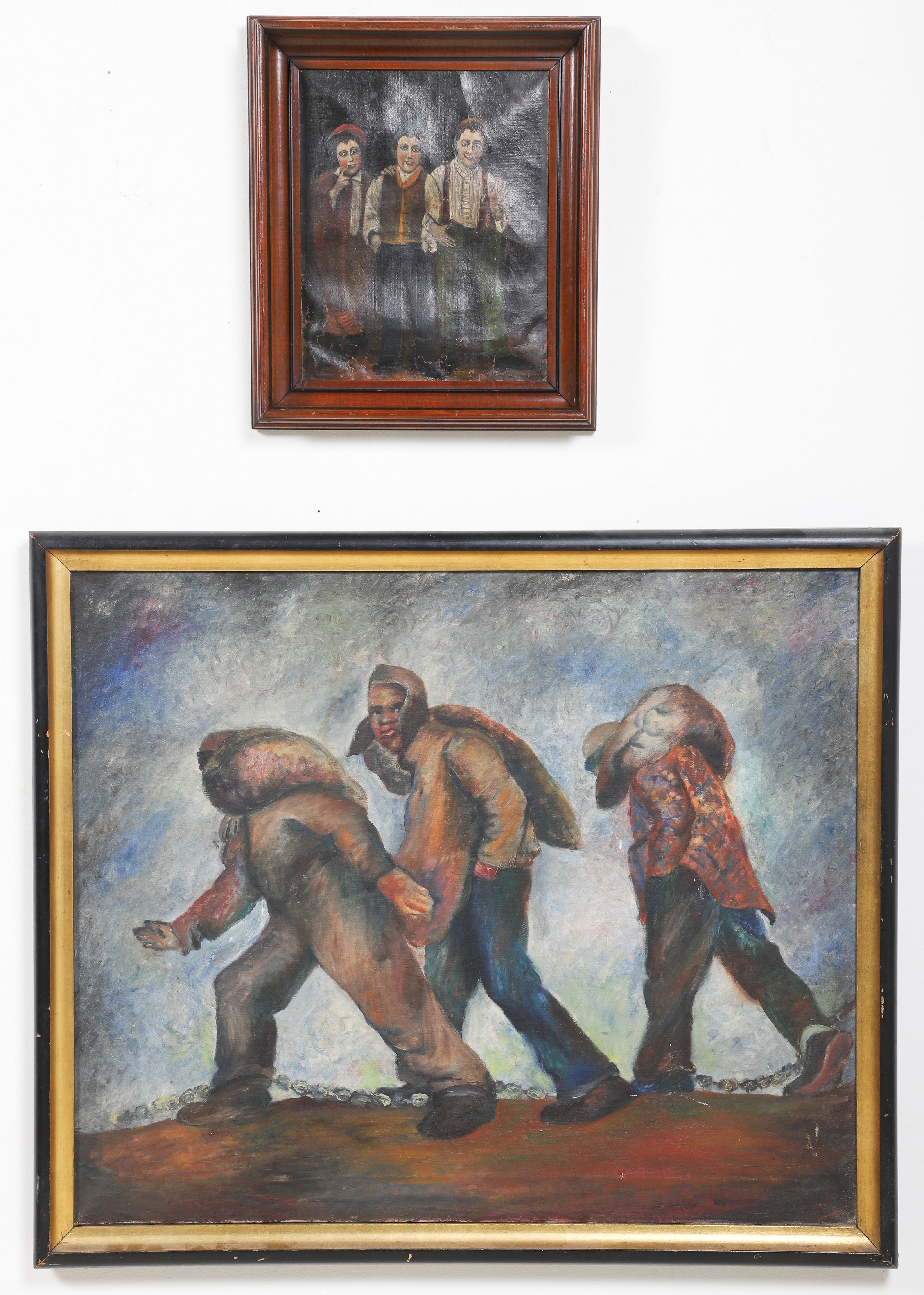  2 Vintage Paintings Chain Gang  2e0c2e