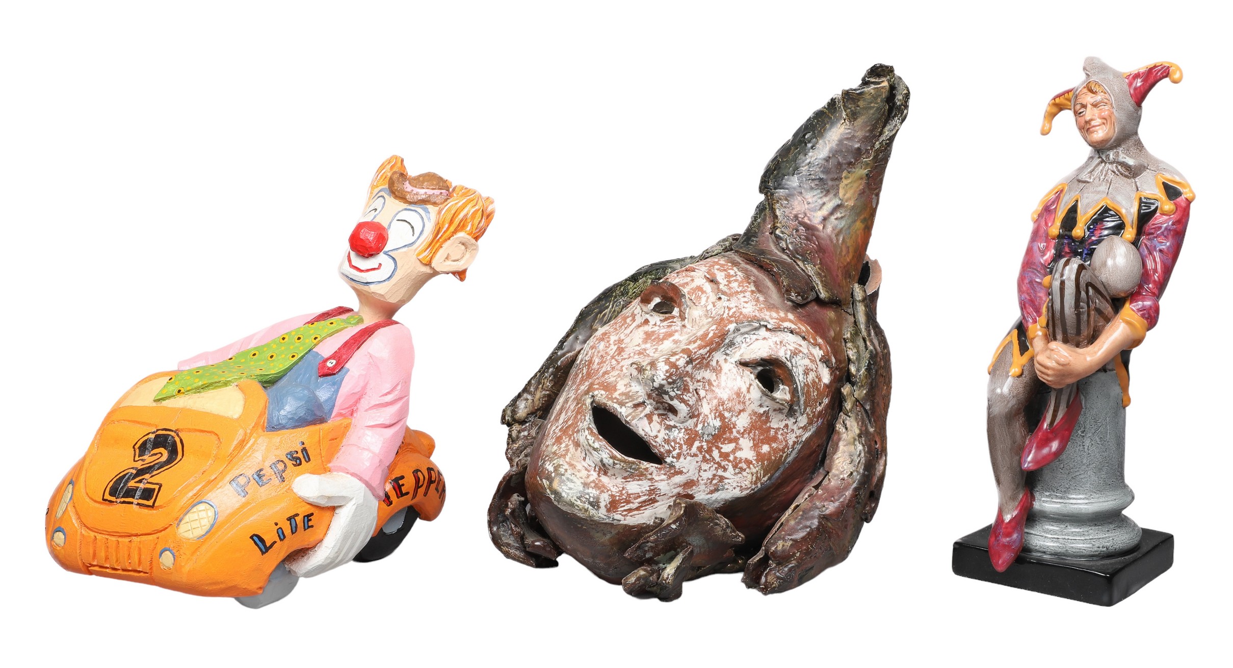 (3) Clown figurines, c/o Royal Doulton