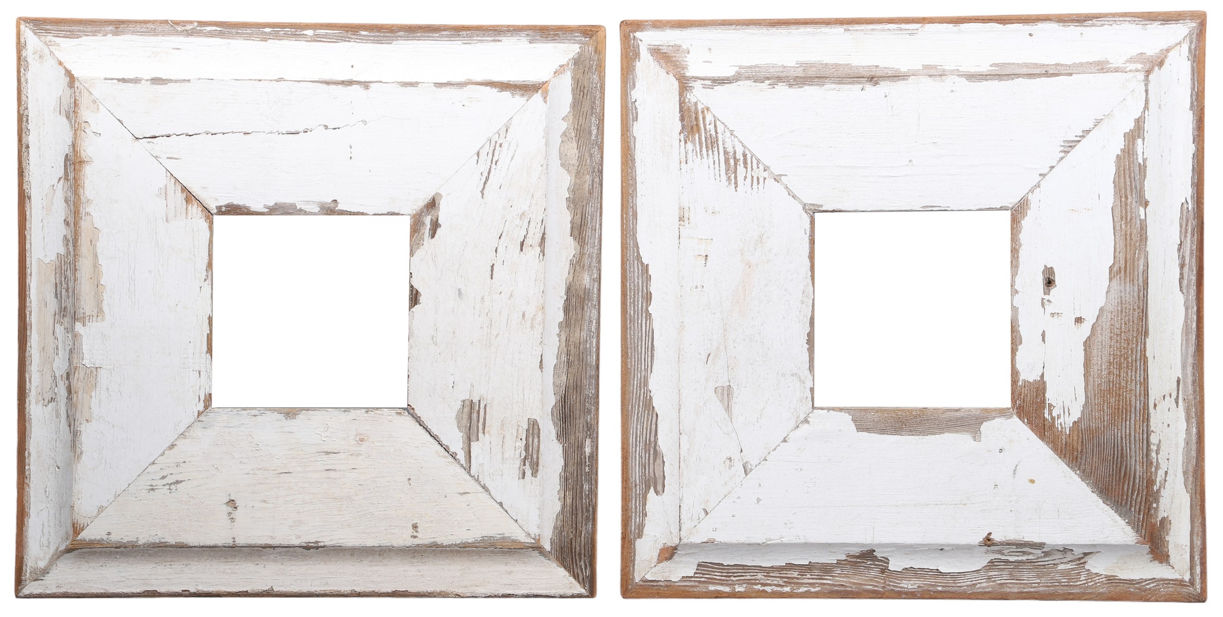 A pair of rustic wooden white picture