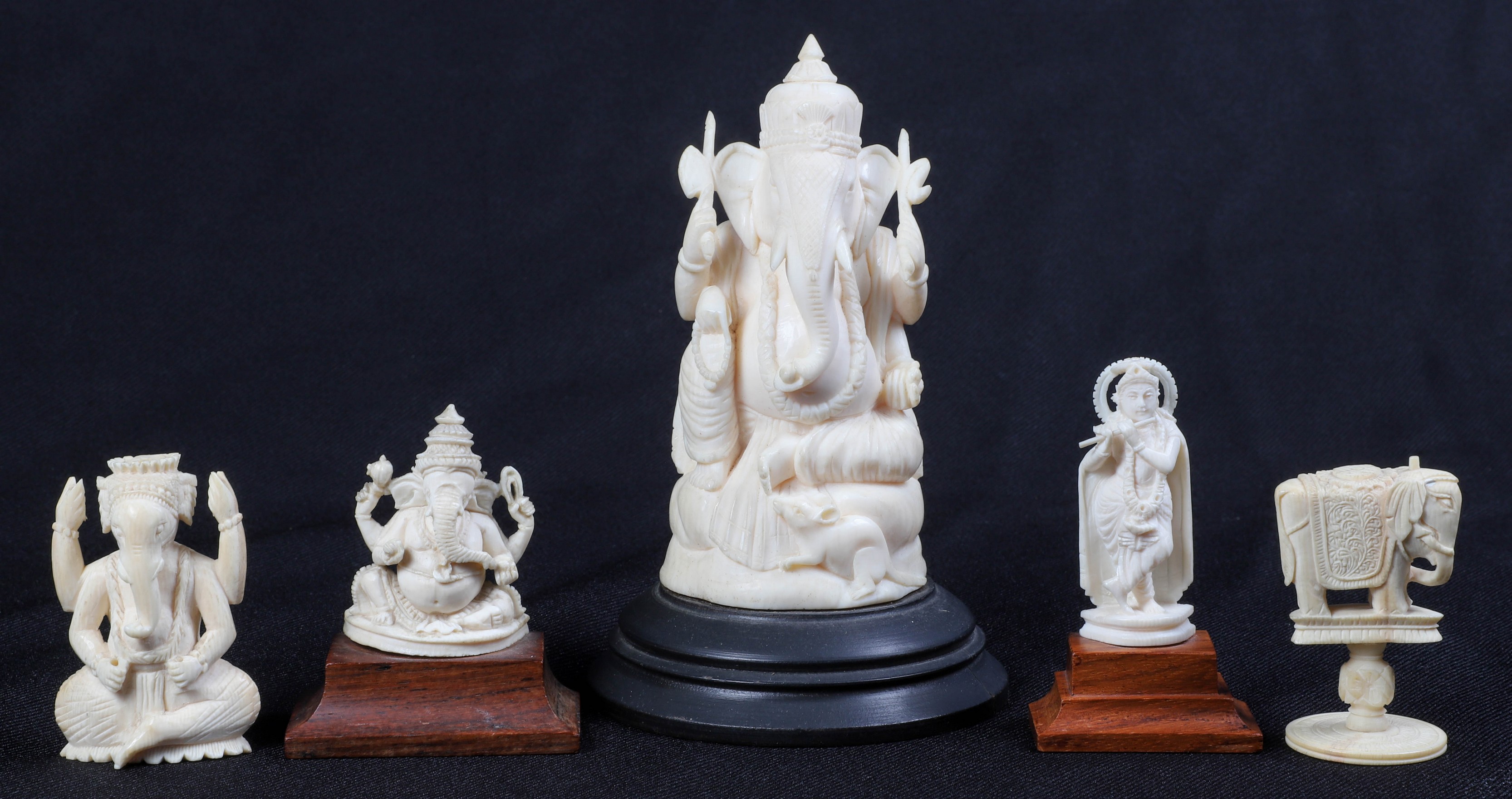 (5) Elephant and Ganesh figures in ivory,