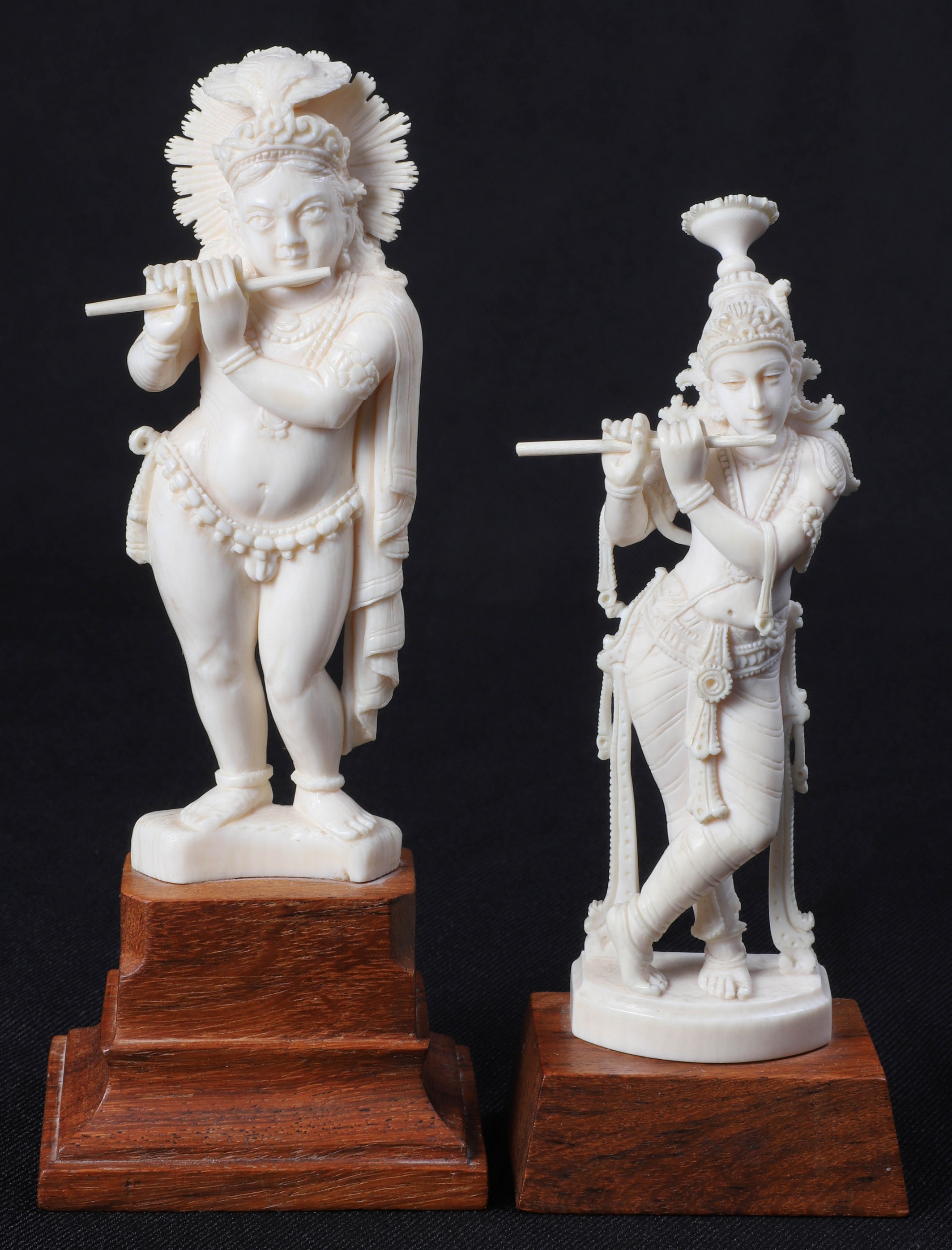 (2) Ivory Carvings of Lord Venugopala,