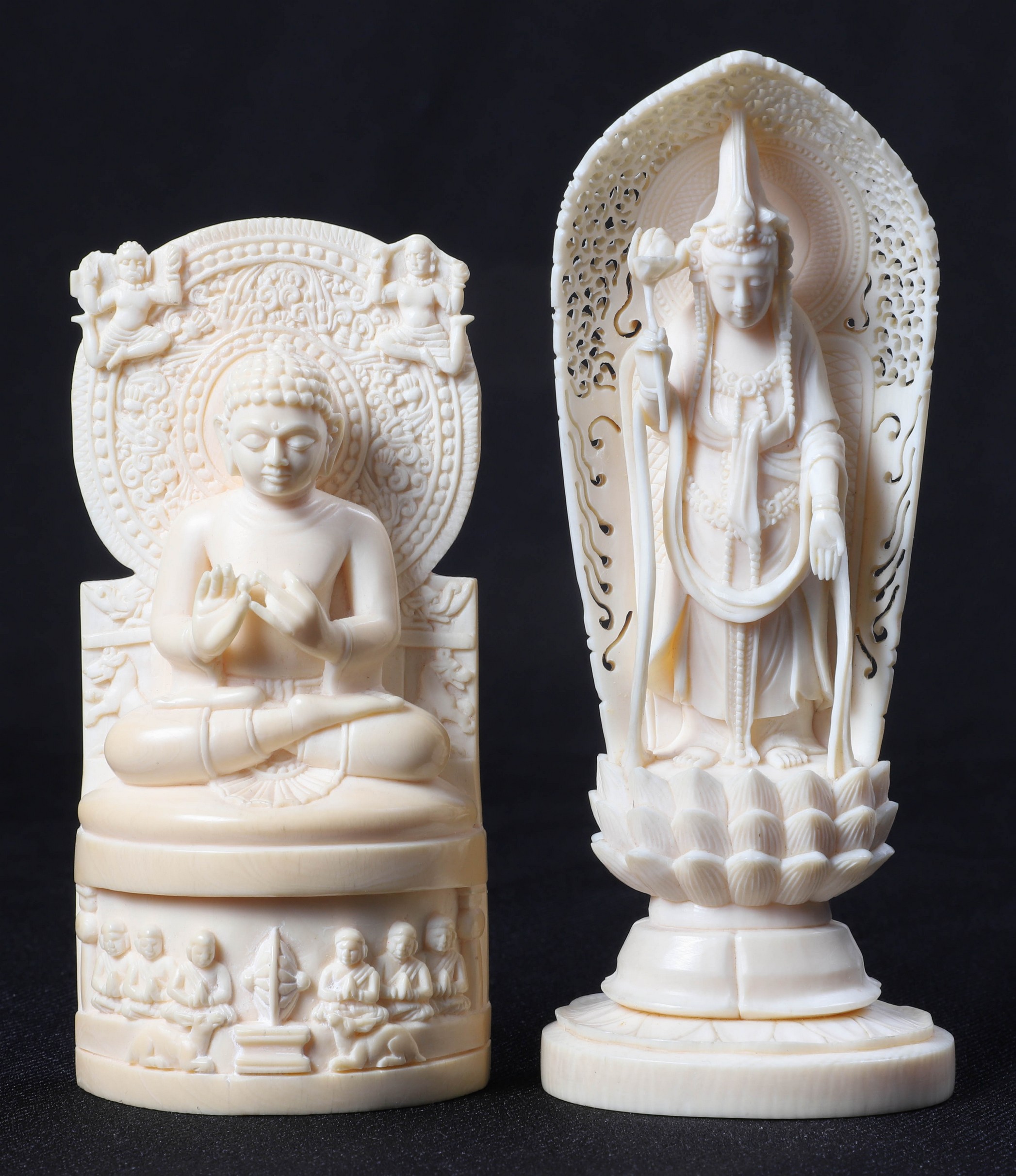 (2) Ivory Carved Buddha and Guanyin,