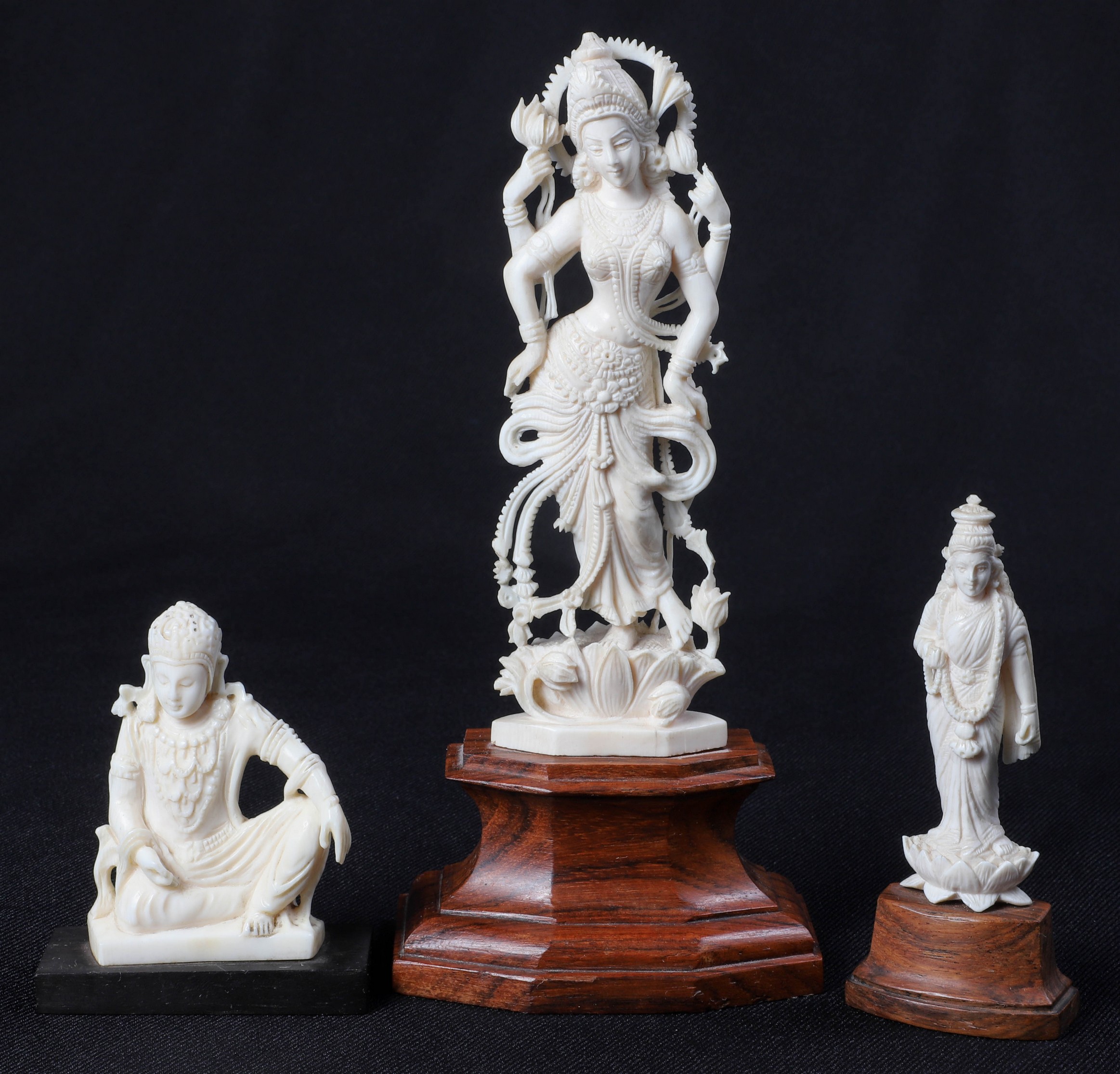 (3) Carved ivories, 7-1/4H, 4H and