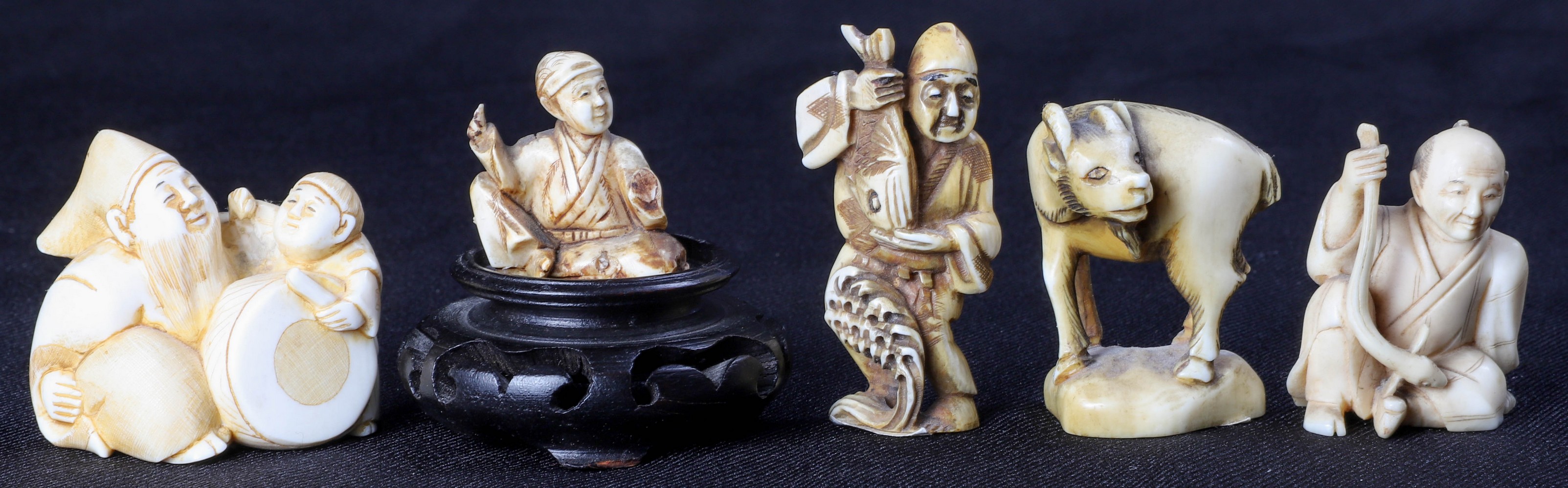 (5) Carved ivory netsukes including