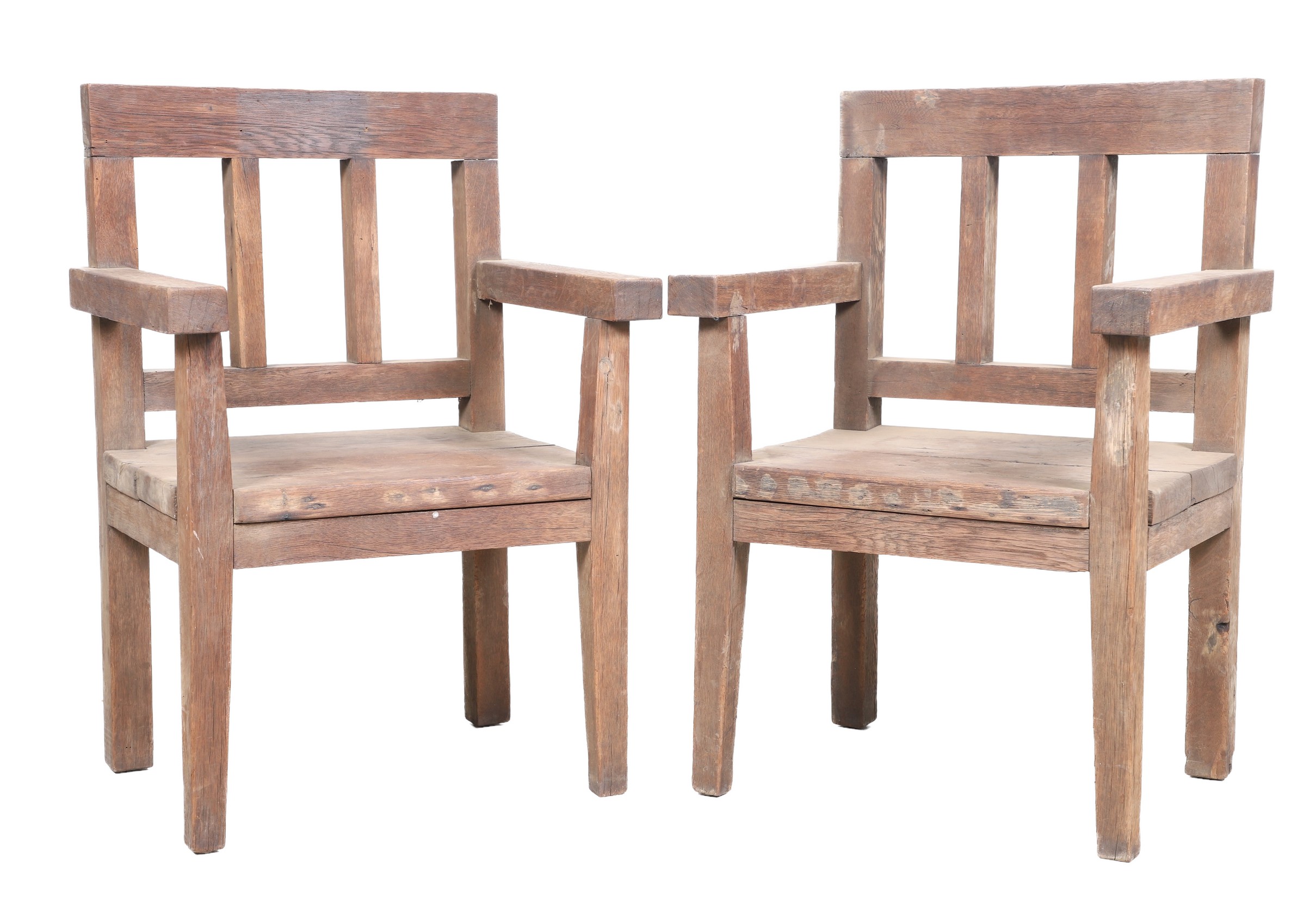 (2) Arts and Crafts Style oak armchairs,