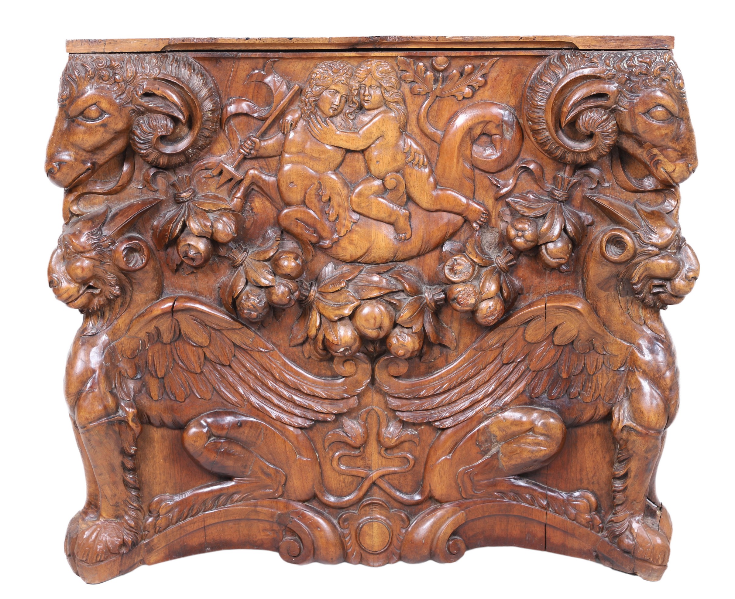 Carved walnut hanging plaque, with carved