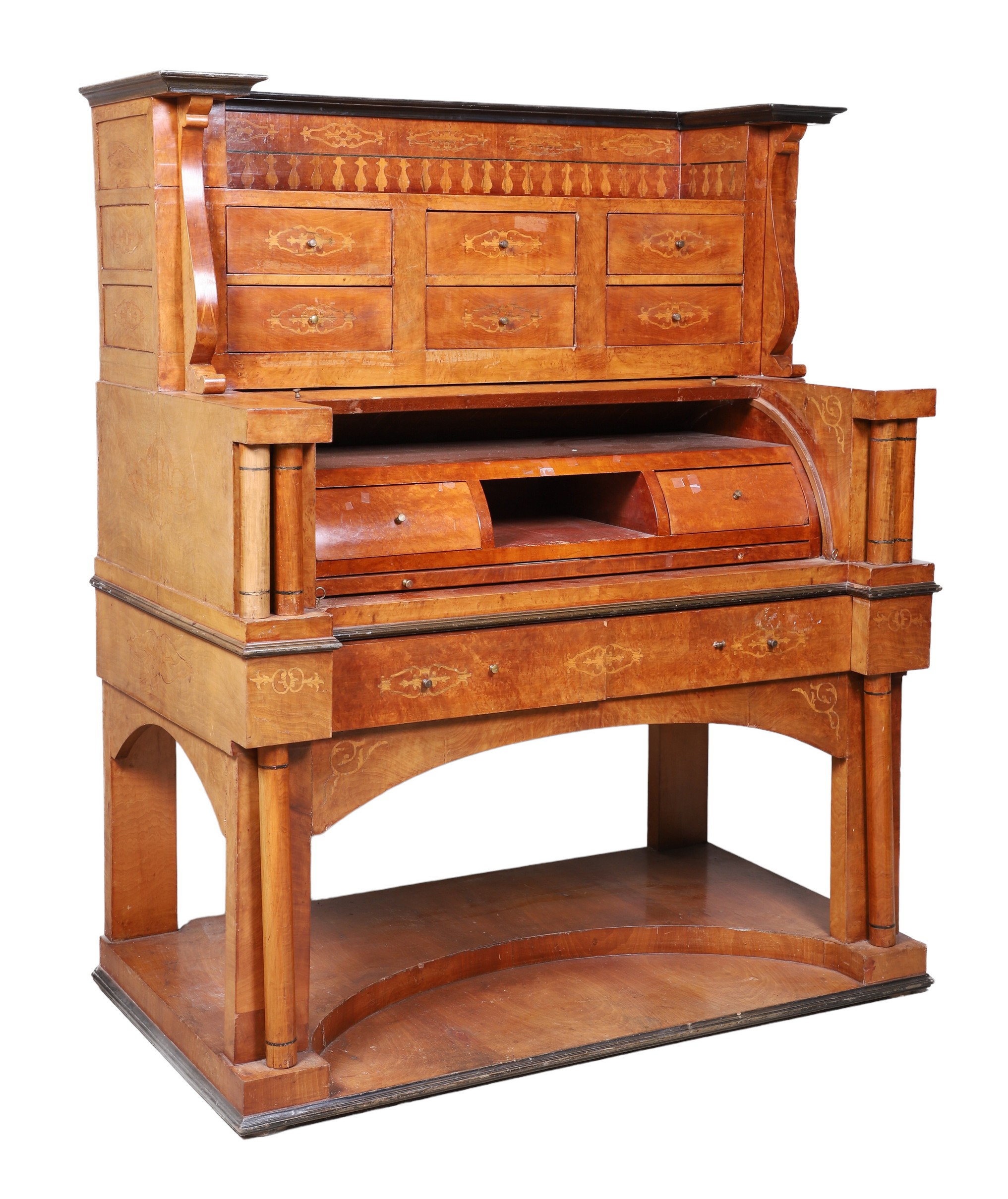 Biedermeier inlaid satinwood roll top