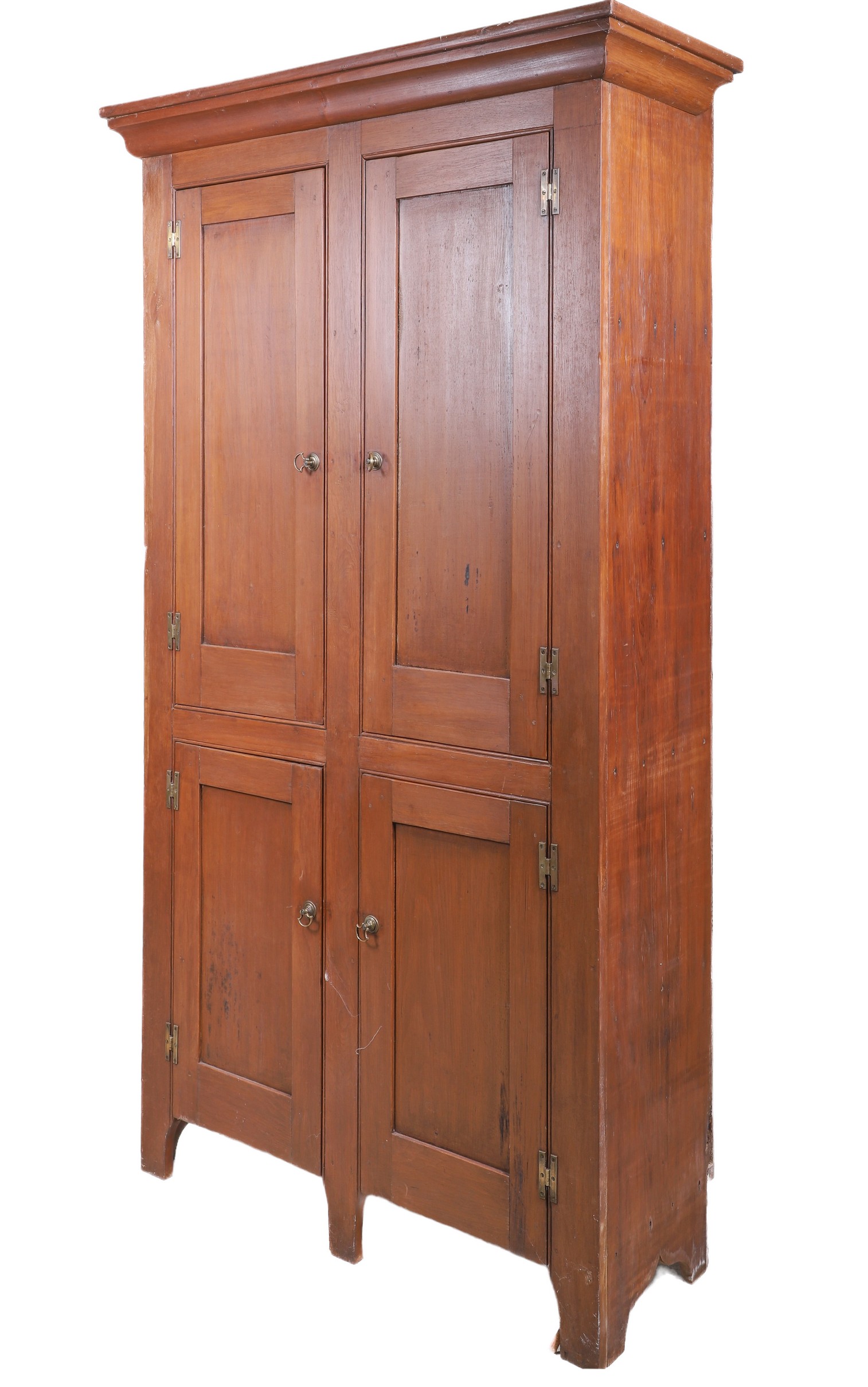 Walnut 4-door wall cupboard, OG moulded