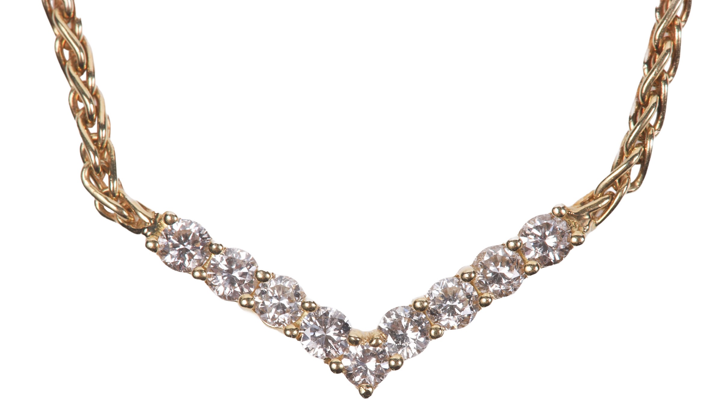 18K yellow gold diamond necklace,