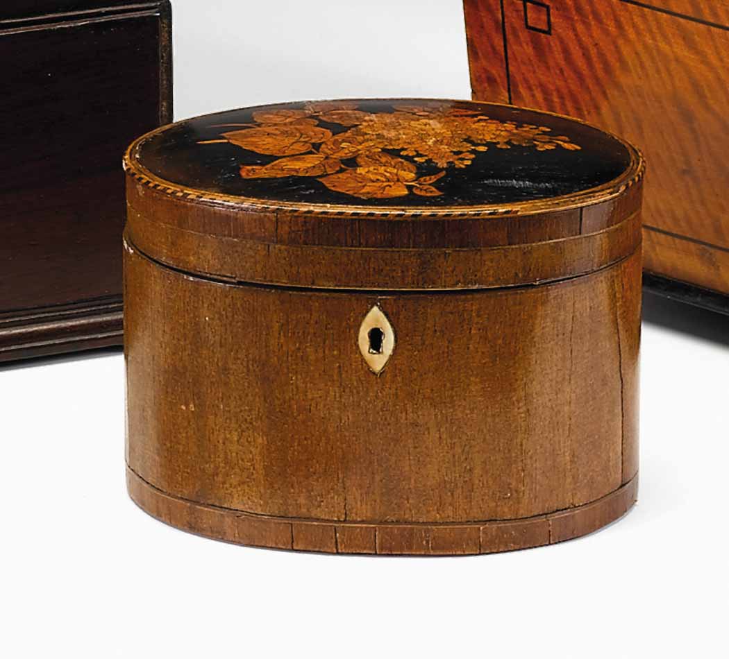 English marquetry and beech caddy 49b02