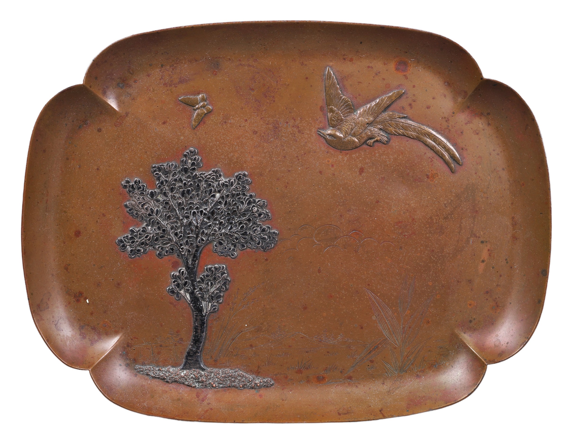 Gorham mixed metal Japonisme tray, copper