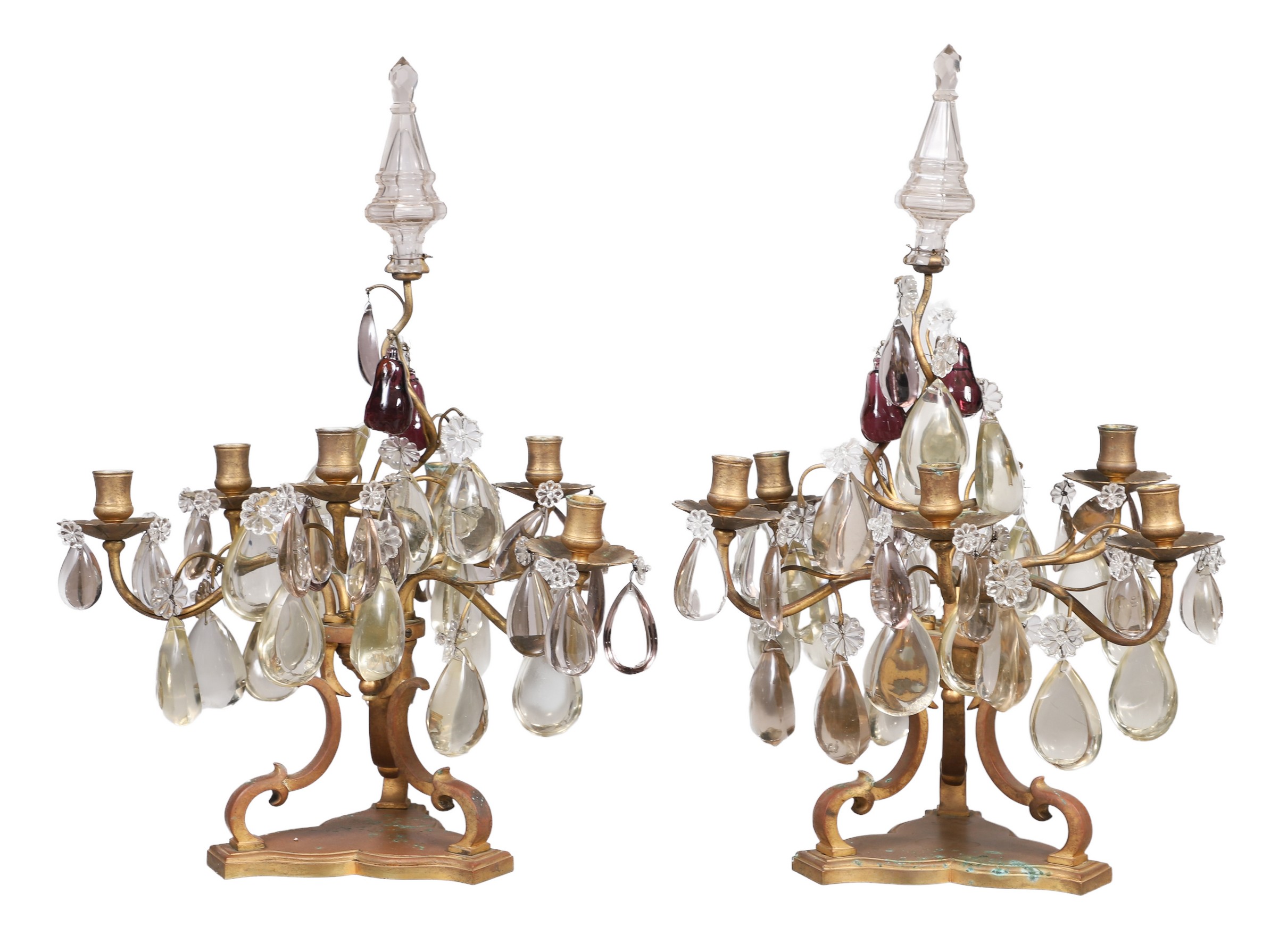 Pair of bronze 6-light candelabra,