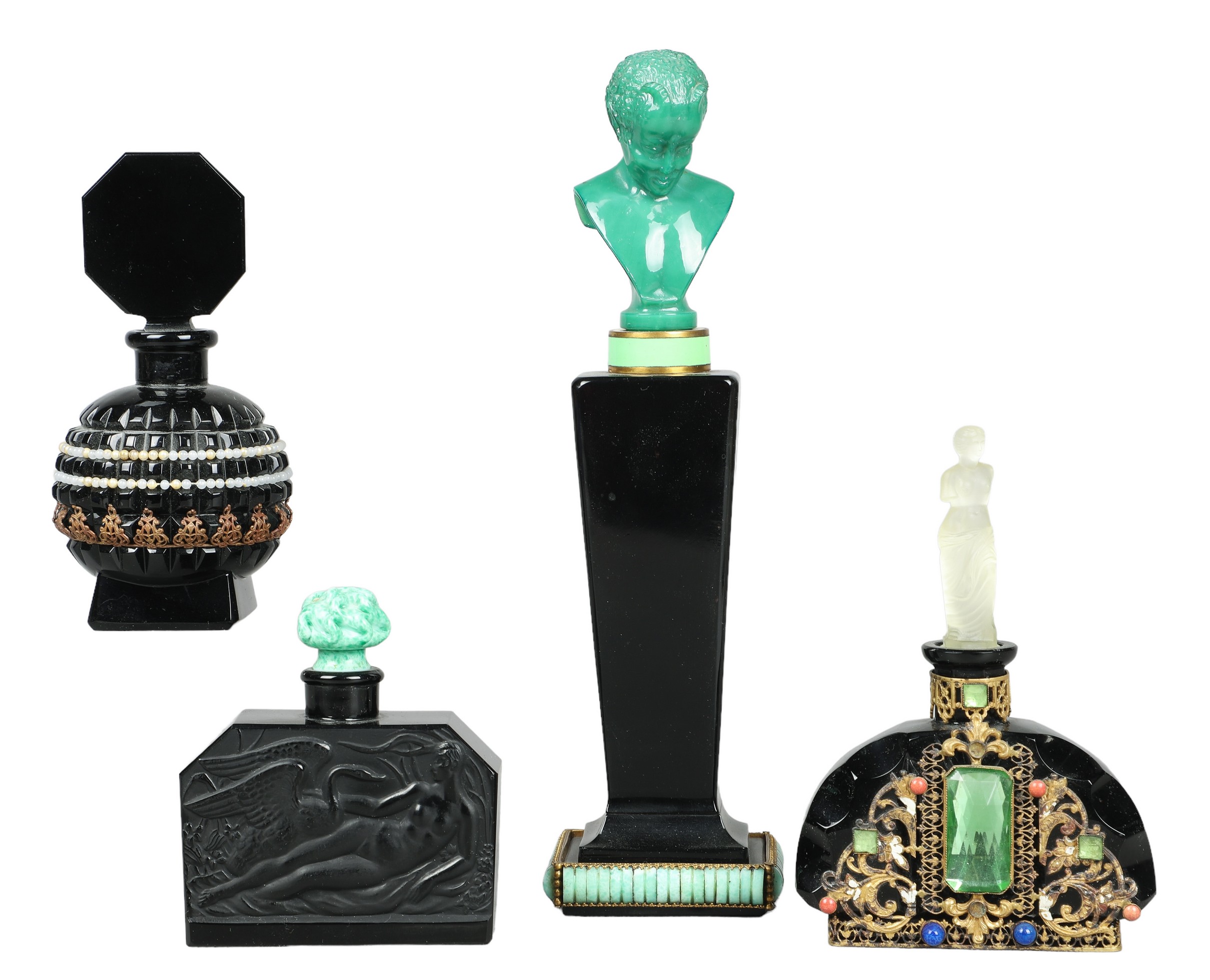  4 Art Deco scent bottles to include 2e0e48