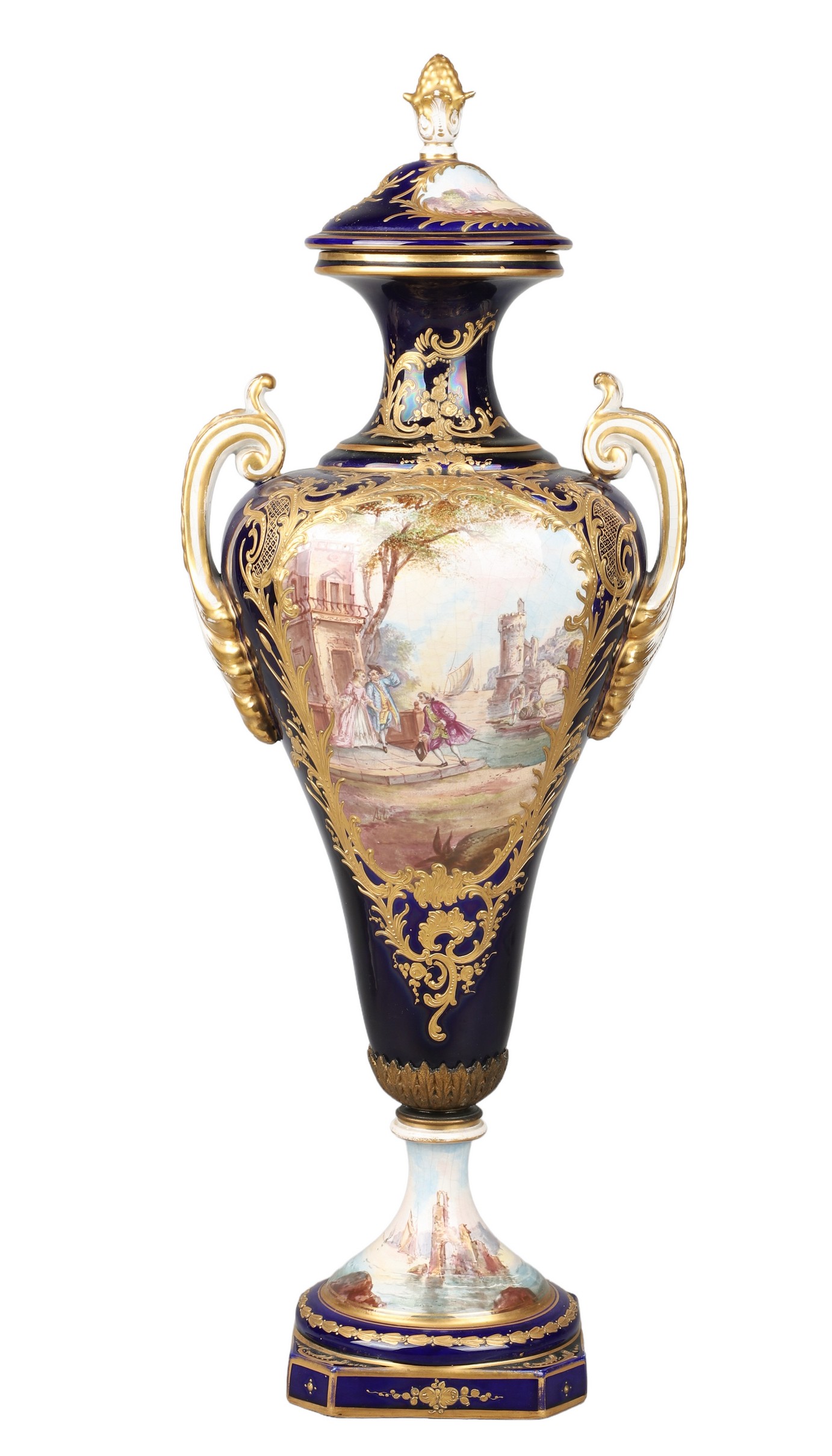 Sevres style porcelain urn with lid,