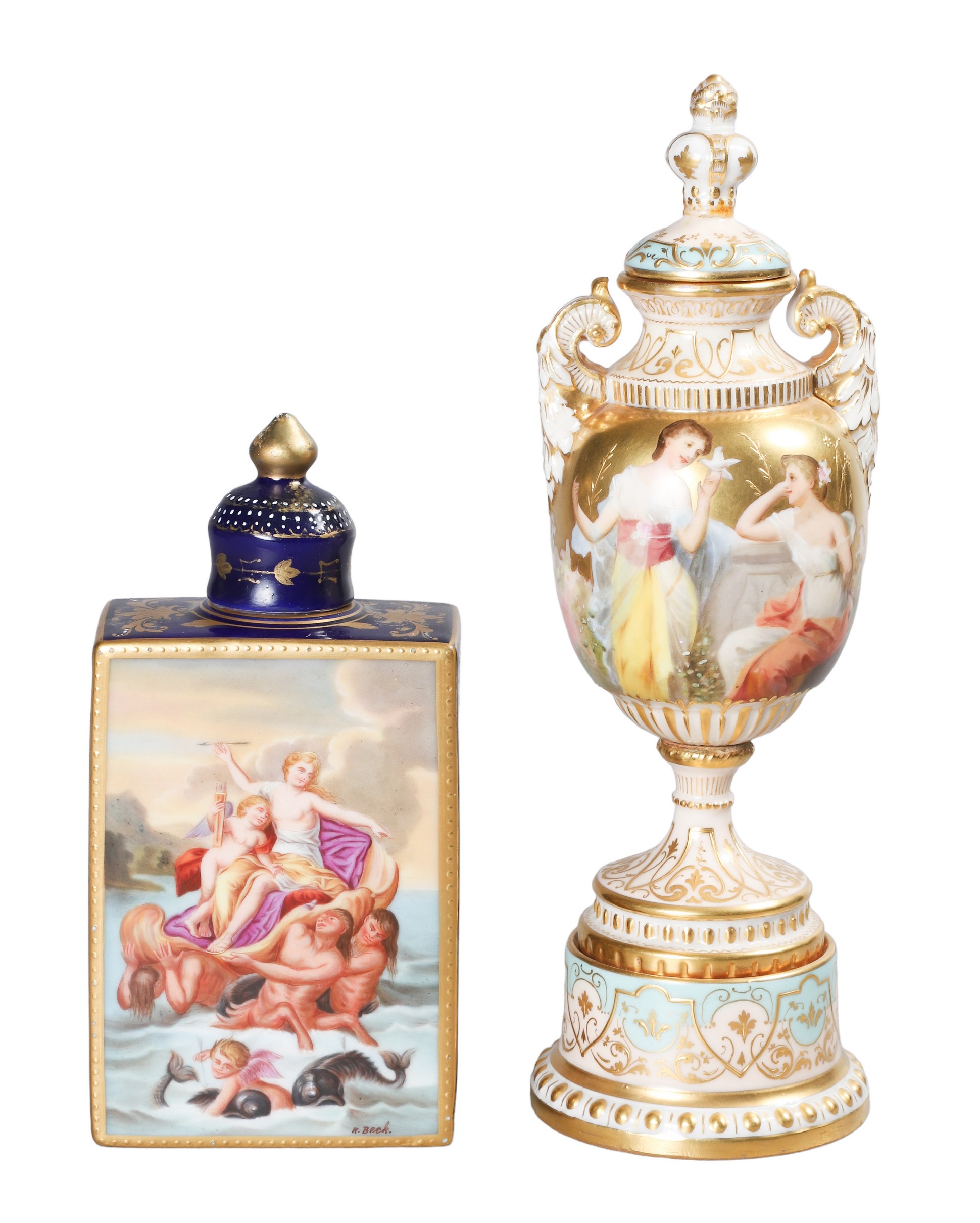 Royal Vienna porcelain urn and scent