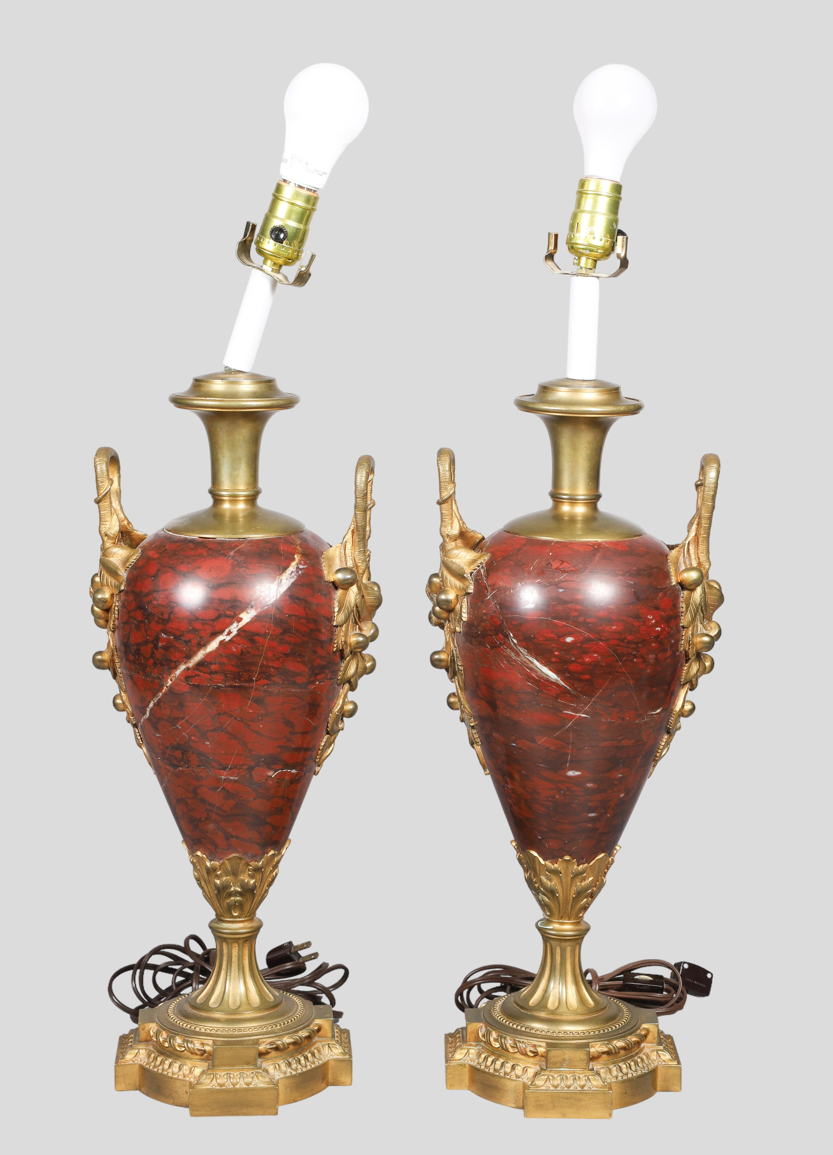 Pair Brass and marble urn form table