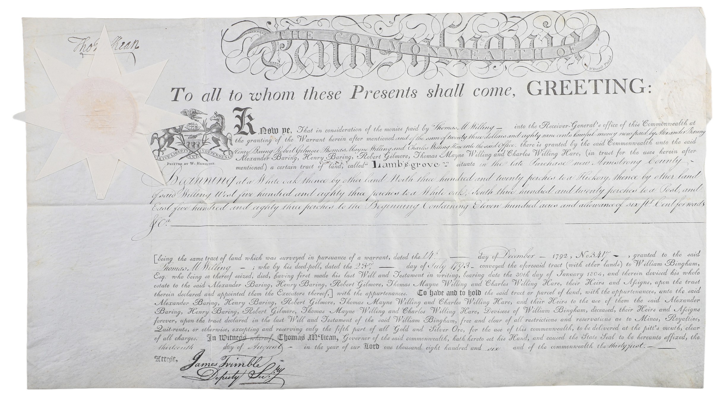 A Pennsylvania land grant on parchment 2e0eea