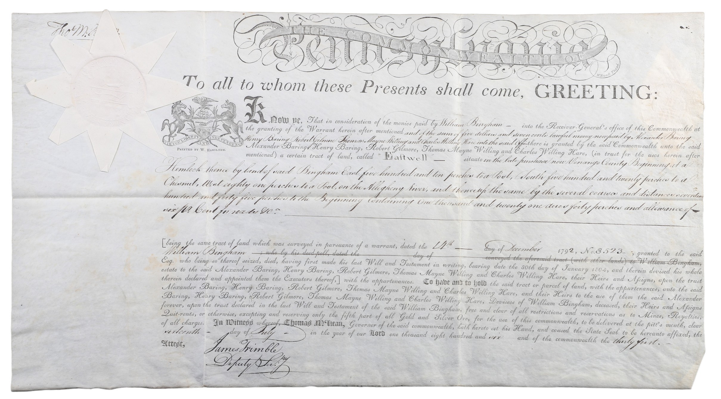 A Pennsylvania land grant on parchment 2e0eeb