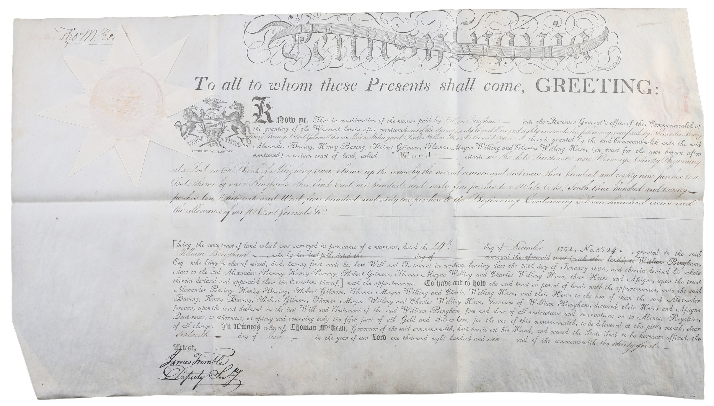 A Pennsylvania land grant on parchment 2e0eec