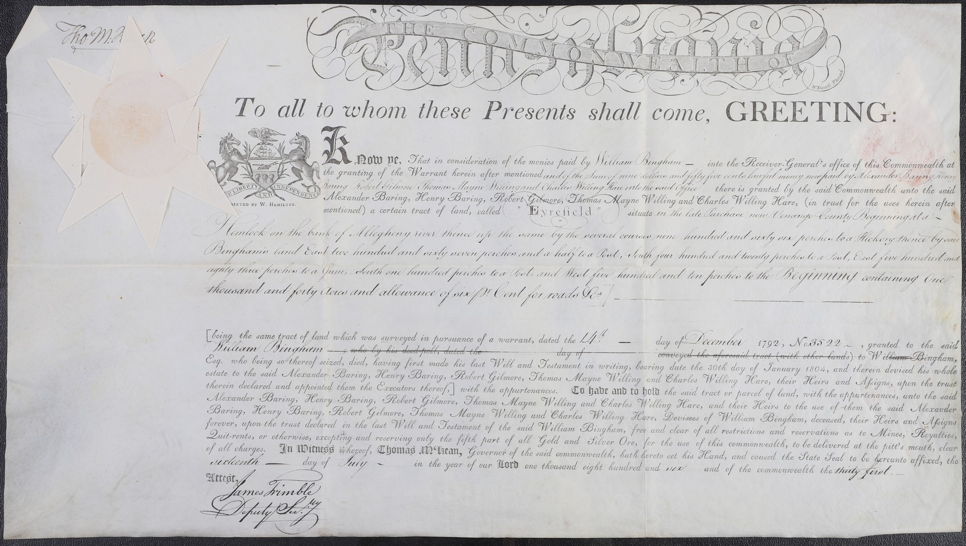 A Pennsylvania land grant on parchment 2e0eef