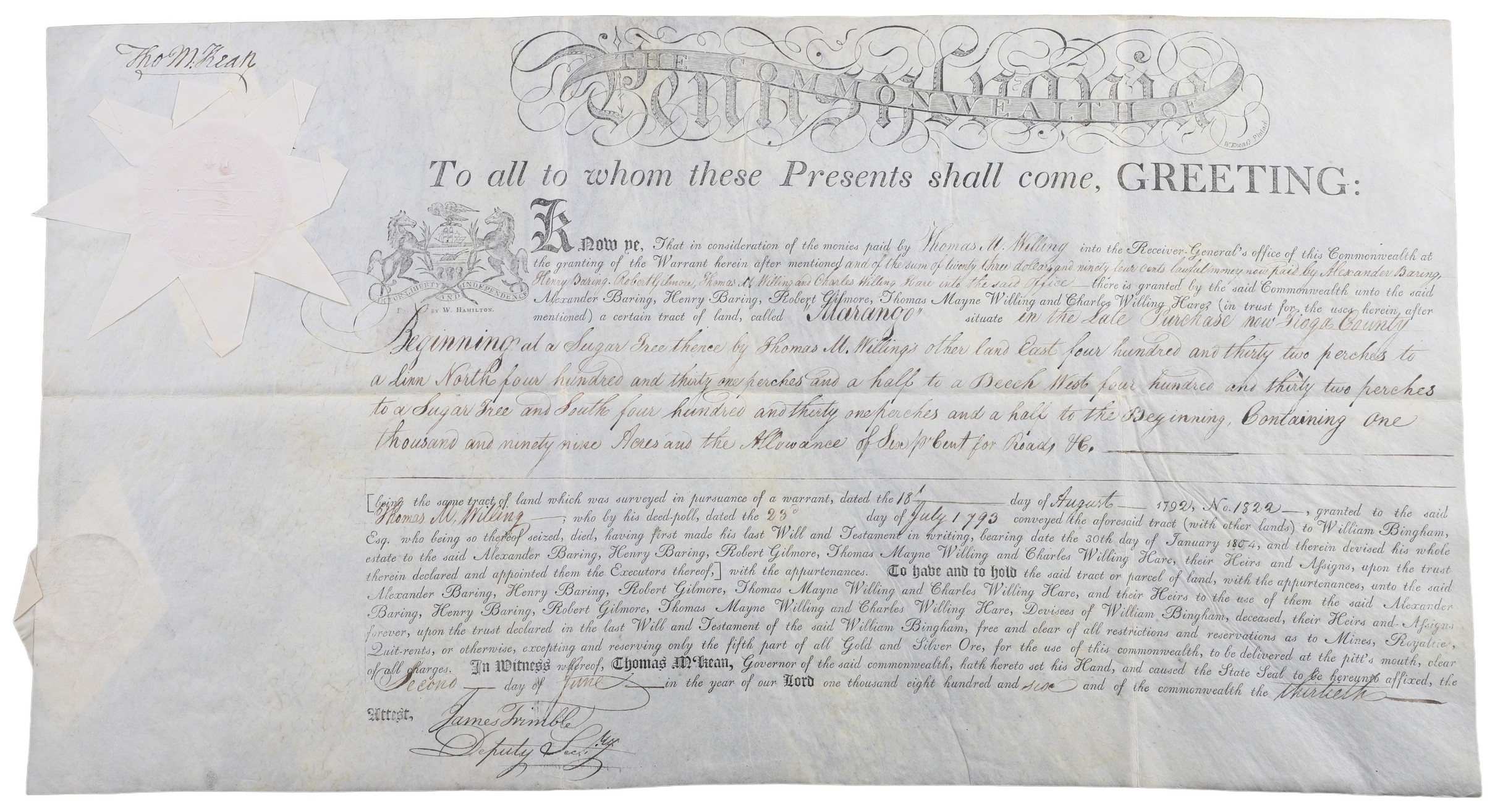 A Pennsylvania land grant on parchment 2e0ee7
