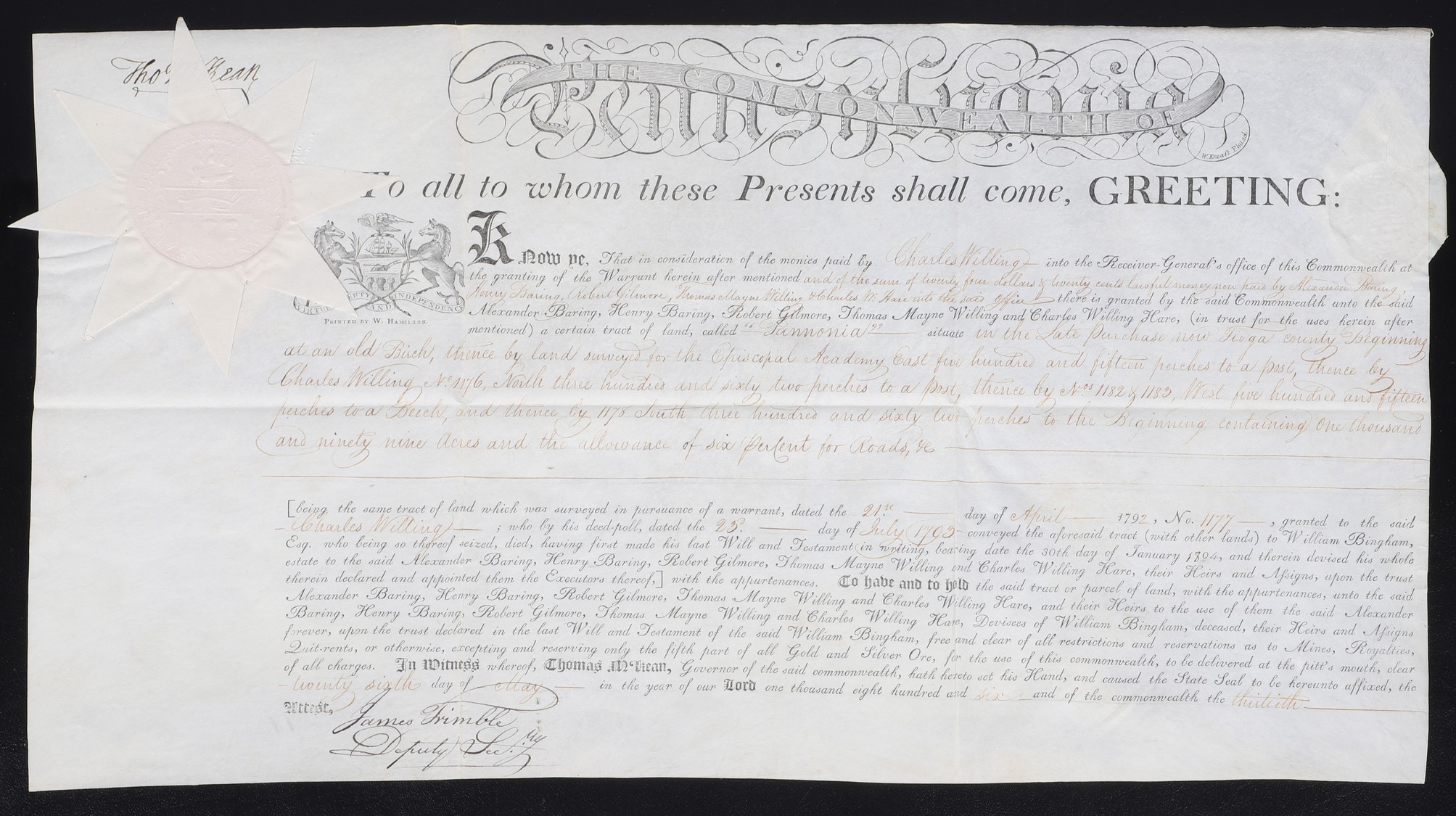 A Pennsylvania land grant on parchment 2e0ee8