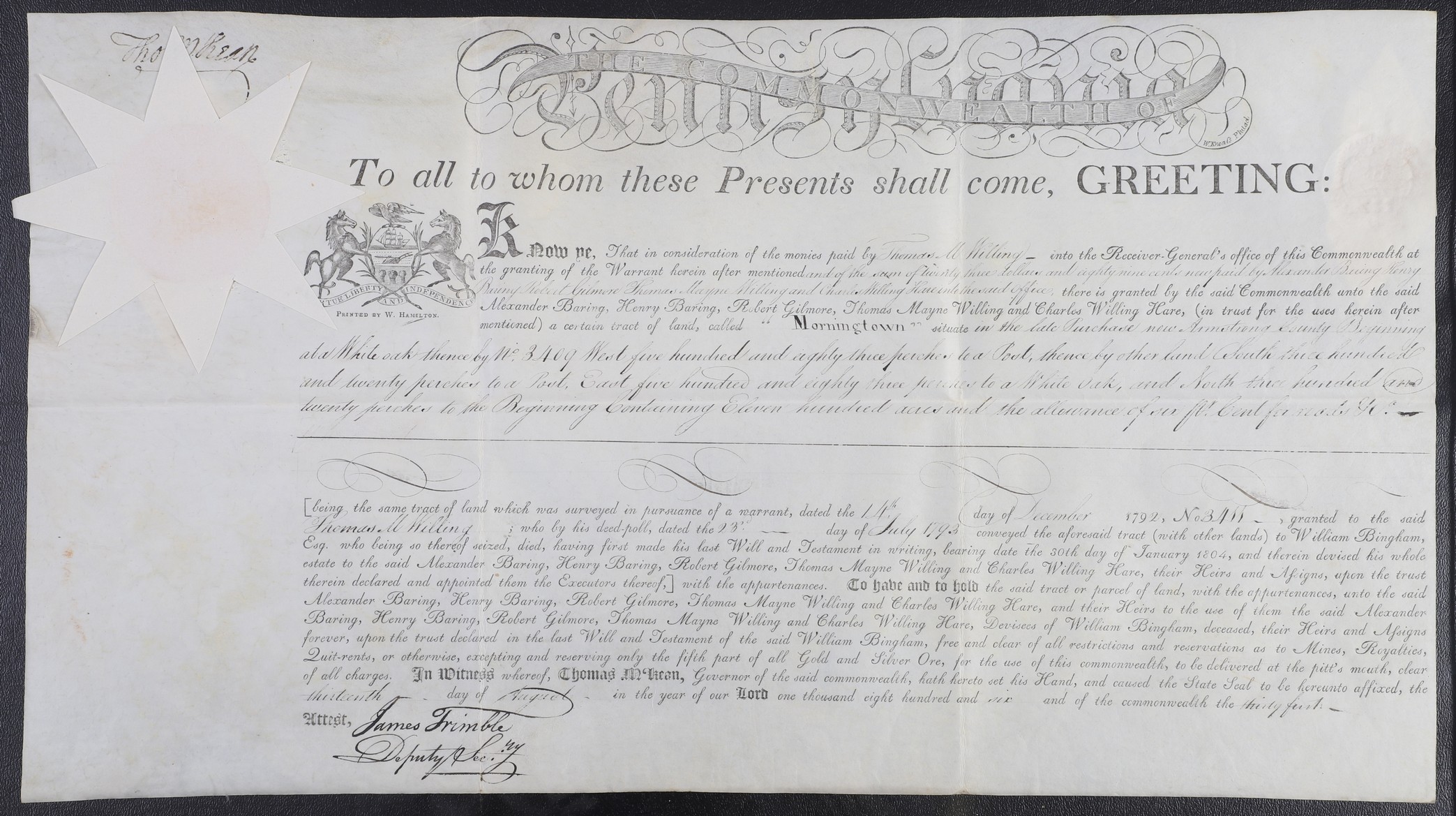 A Pennsylvania land grant on parchment 2e0ef4