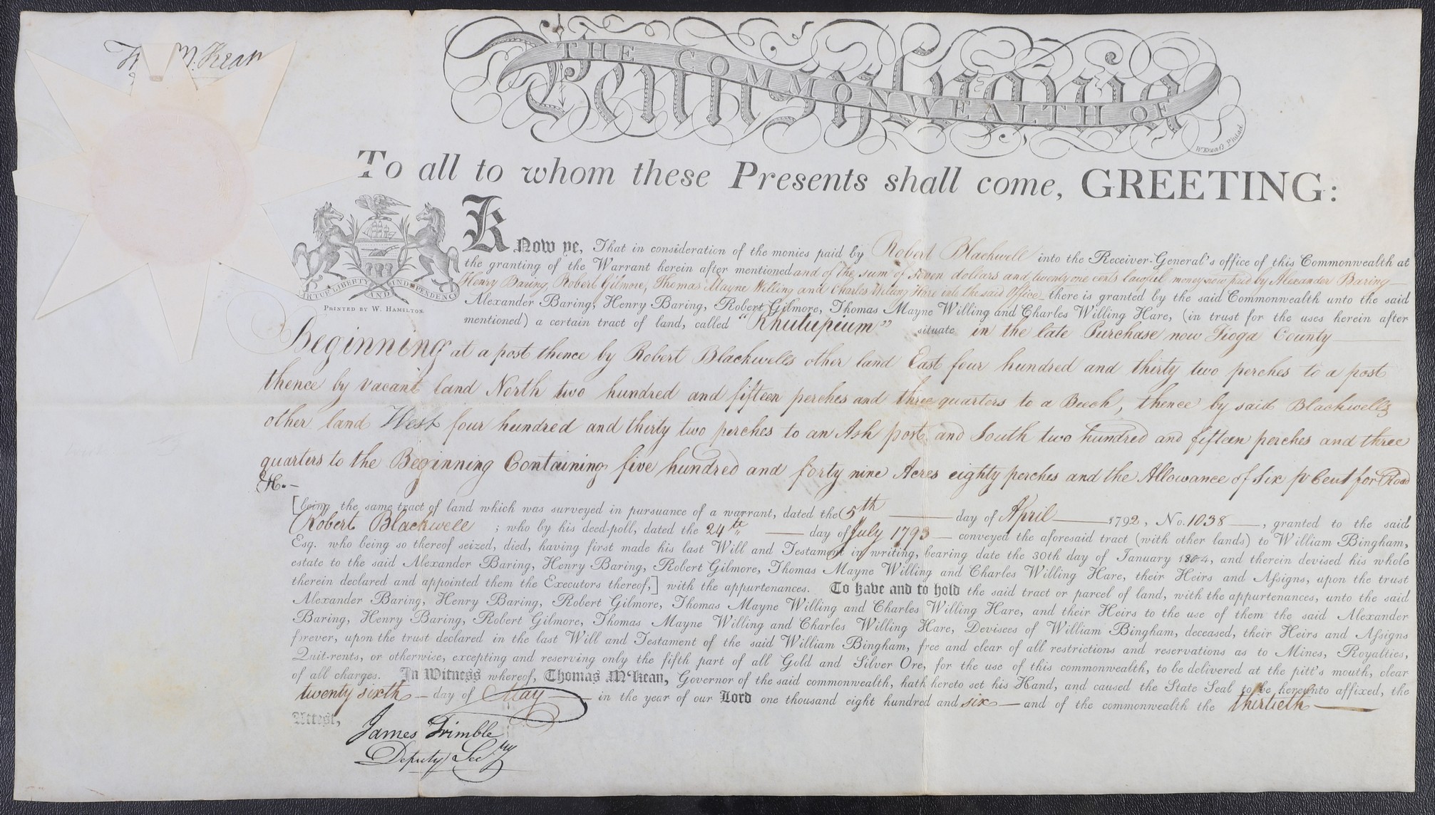 A Pennsylvania land grant on parchment 2e0ef5