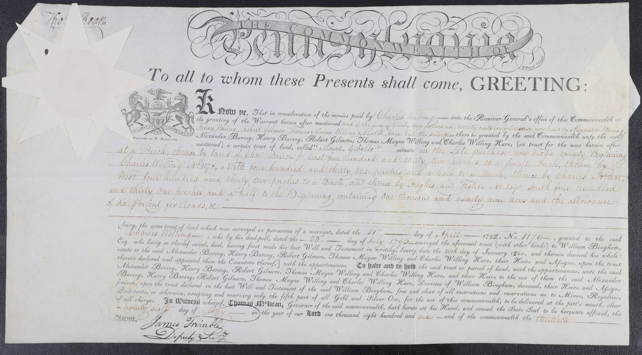 A Pennsylvania land grant on parchment 2e0ef6