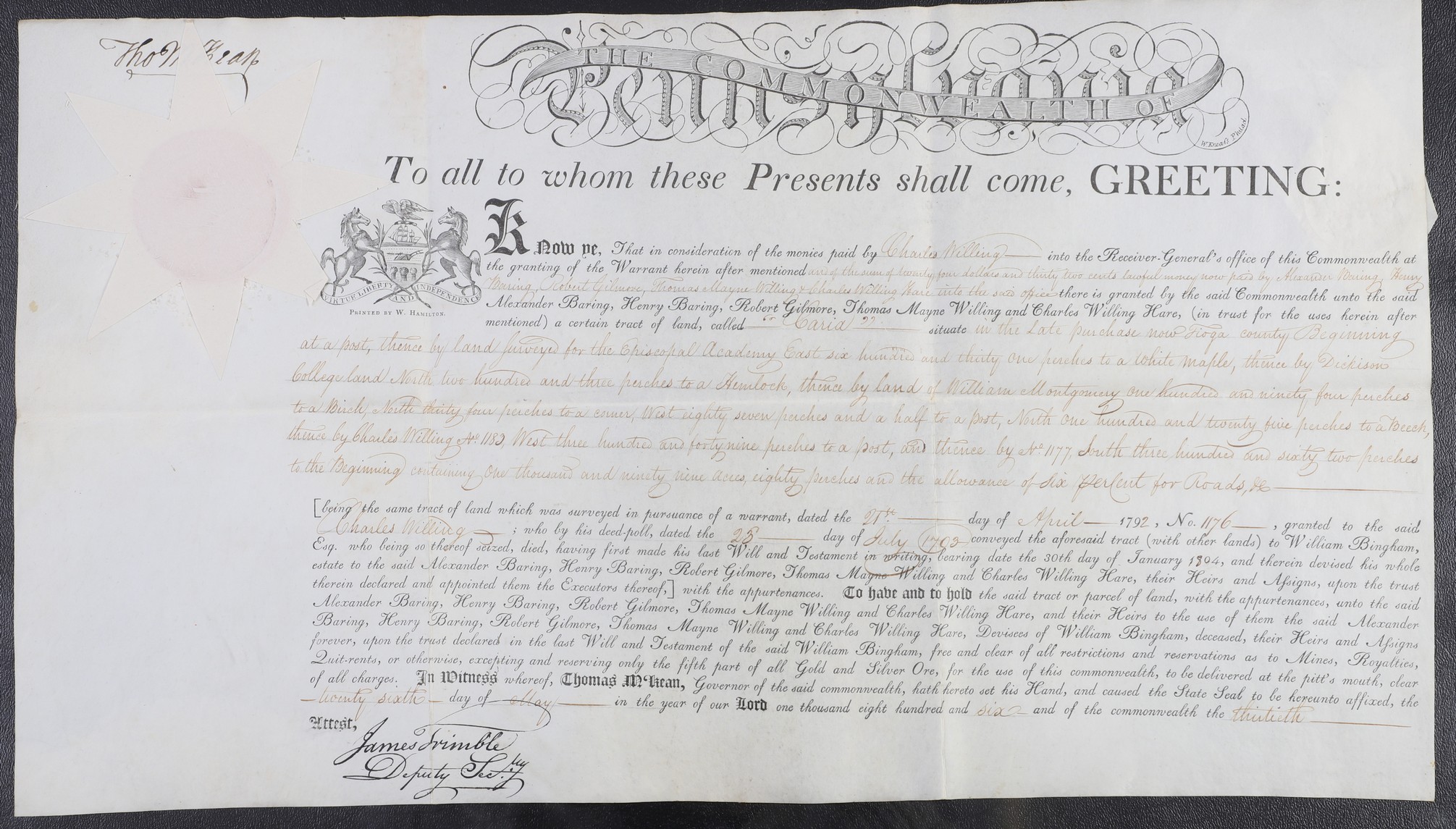 A Pennsylvania land grant on parchment 2e0ef8