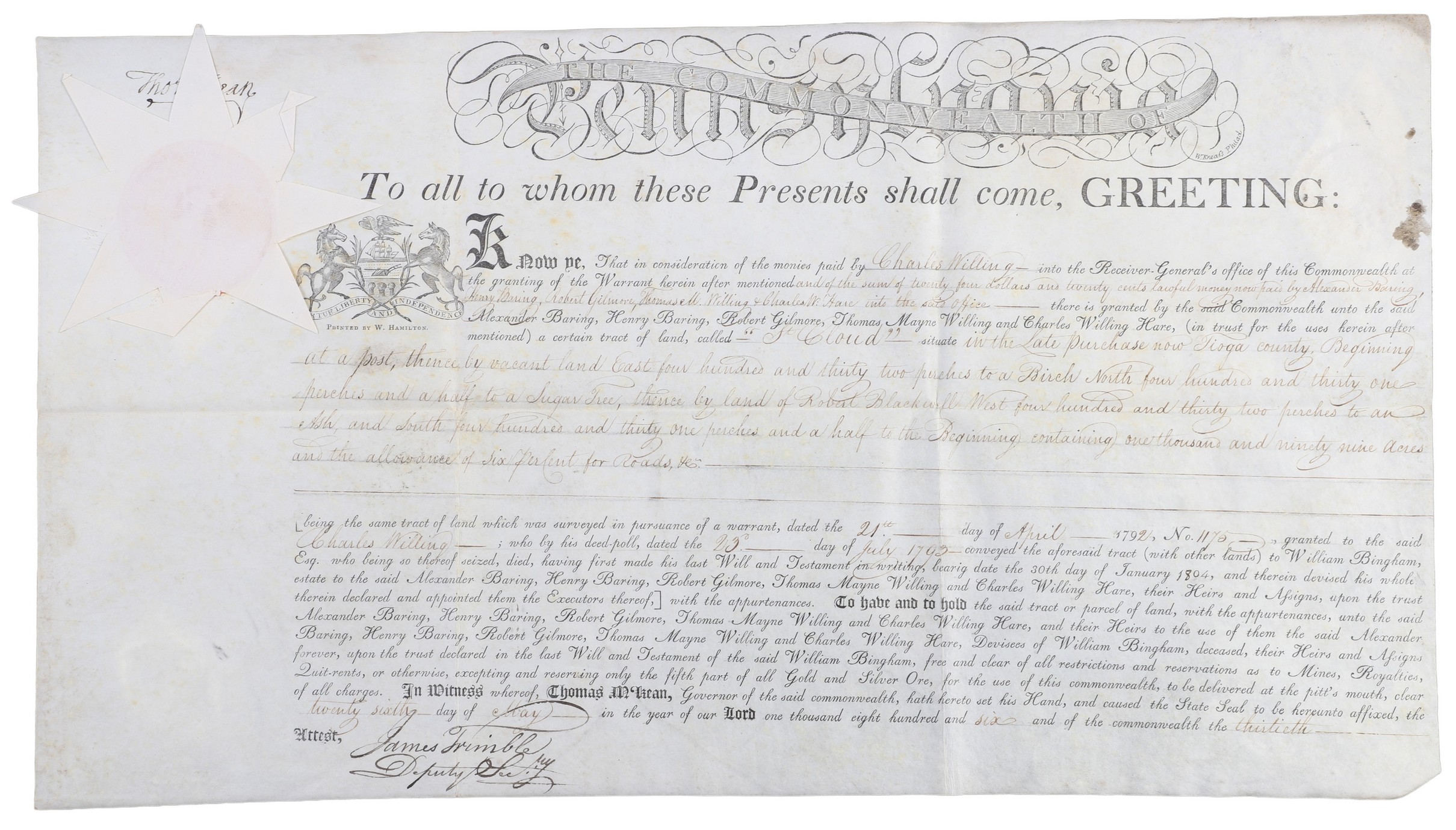 A Pennsylvania land grant on parchment 2e0ef9